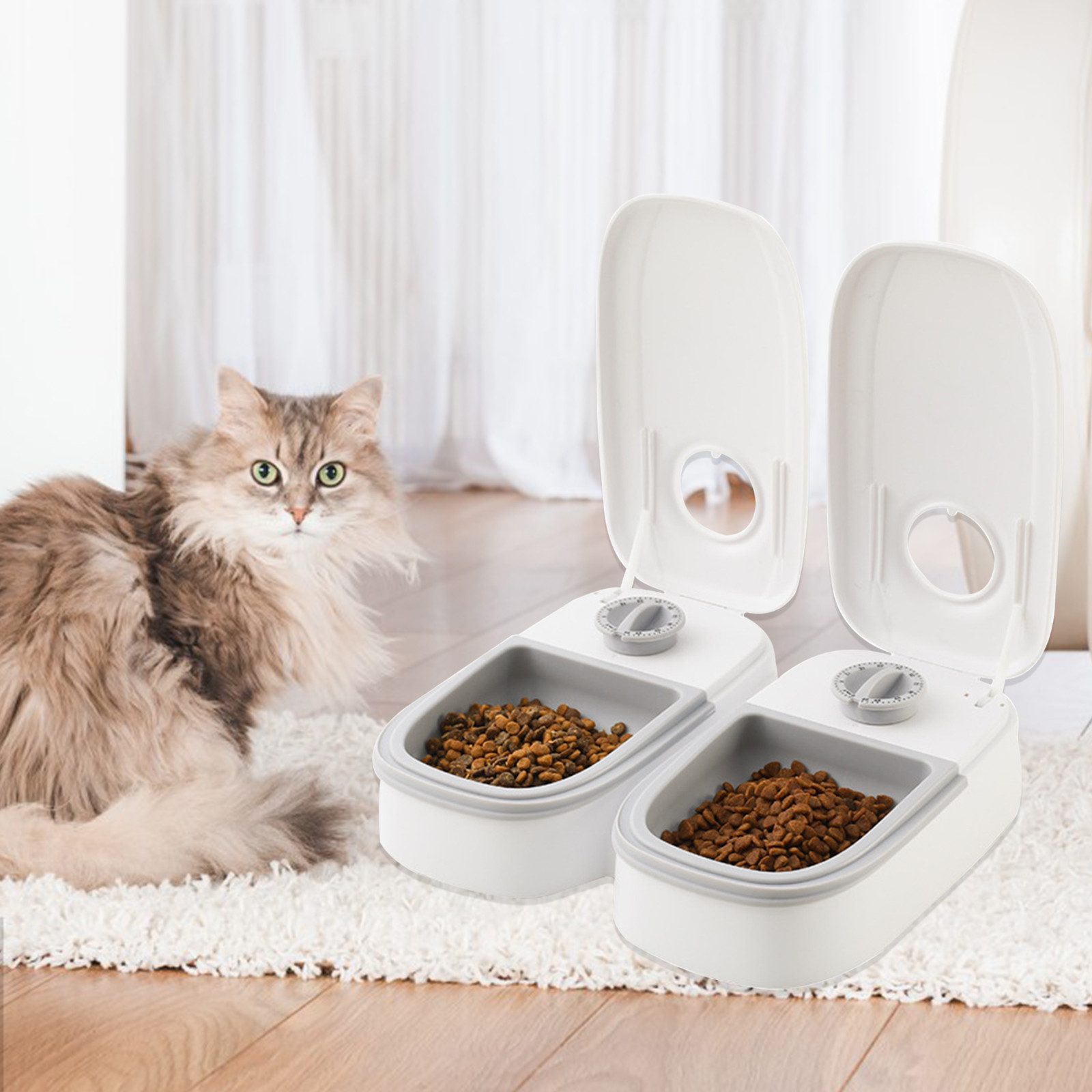 PEALOV Futterautomat Futterspender Haustier-Timer-Futterspender für 2 Mahlzeiten, Katzen und kleine Hunde für Nass- und Trockenfutter, 350mlx2 von PEALOV