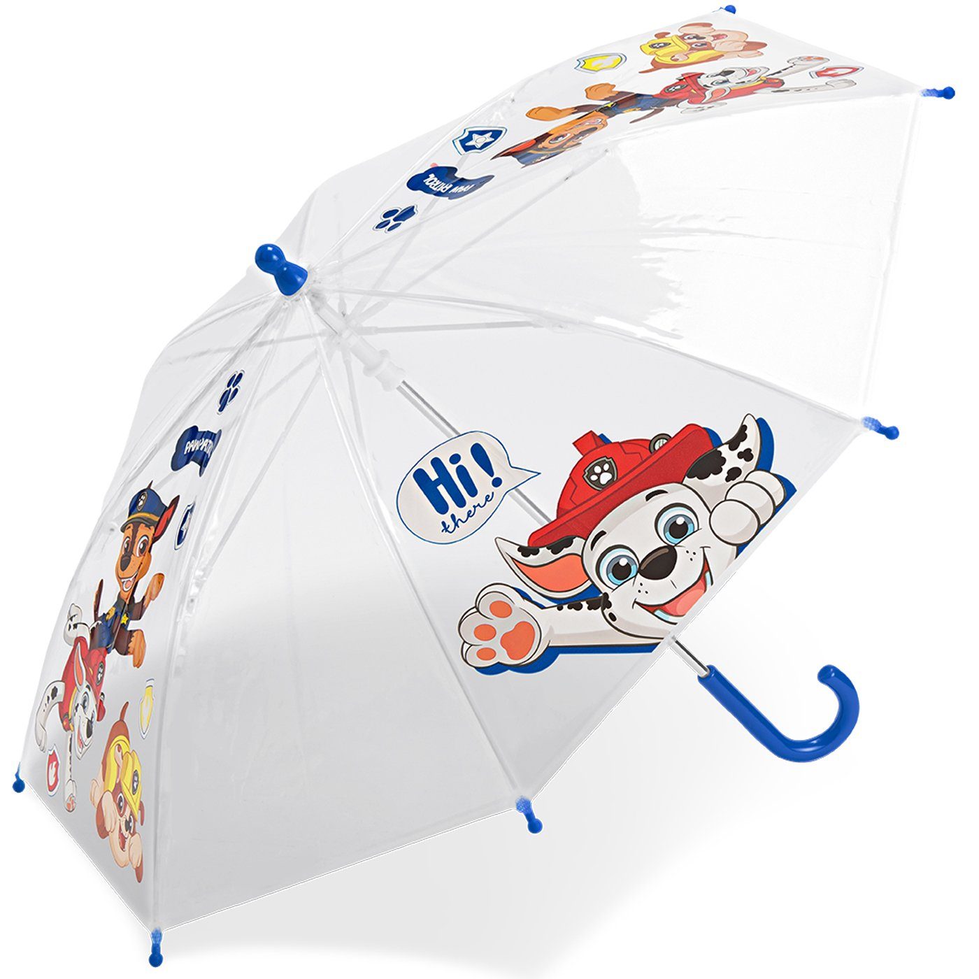 HAPPY RAIN Stockregenschirm Kinder-Stockschirm transparent durchsichtig, mit Paw Patrol Fellfreunde Motiven