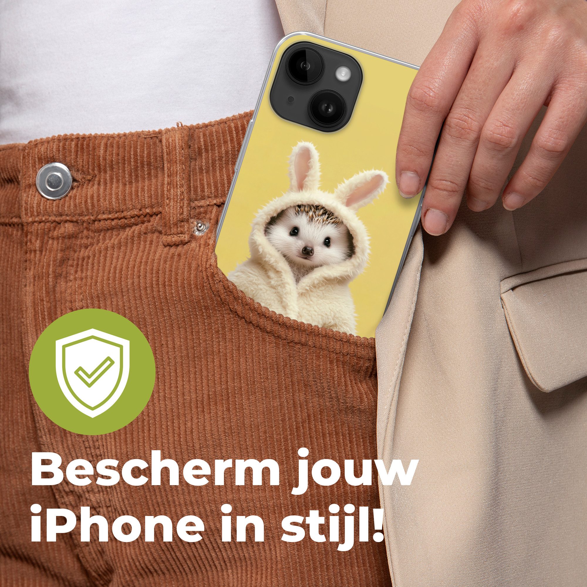 MuchoWow Handyhülle für Apple iPhone 14 Igel - Osterhase - Kostüm, Smartphone-Bumper, Print, Handy Schutzhülle Dünn