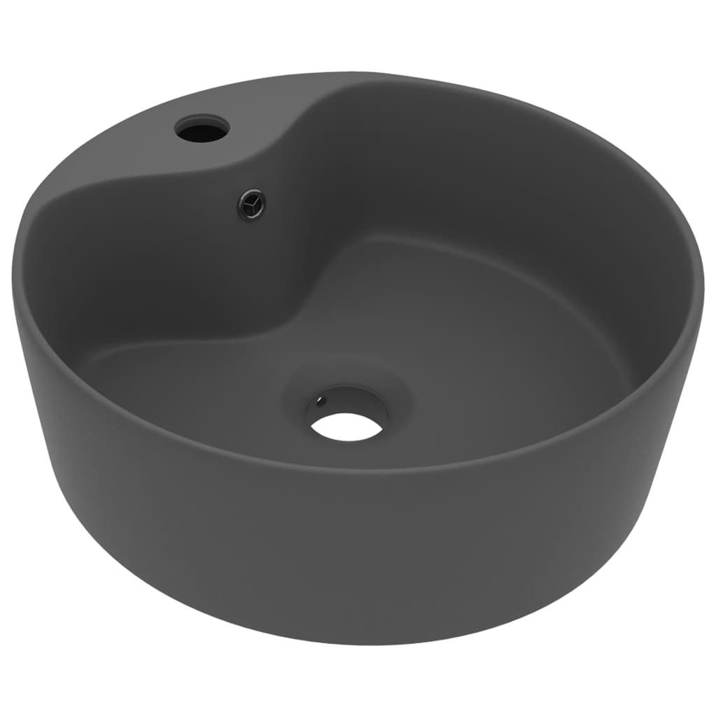 vidaXL Waschbecken NA Waschbecken Badezimmer Aufsatzwaschbecken mit Überlauf Matt Dunkelg