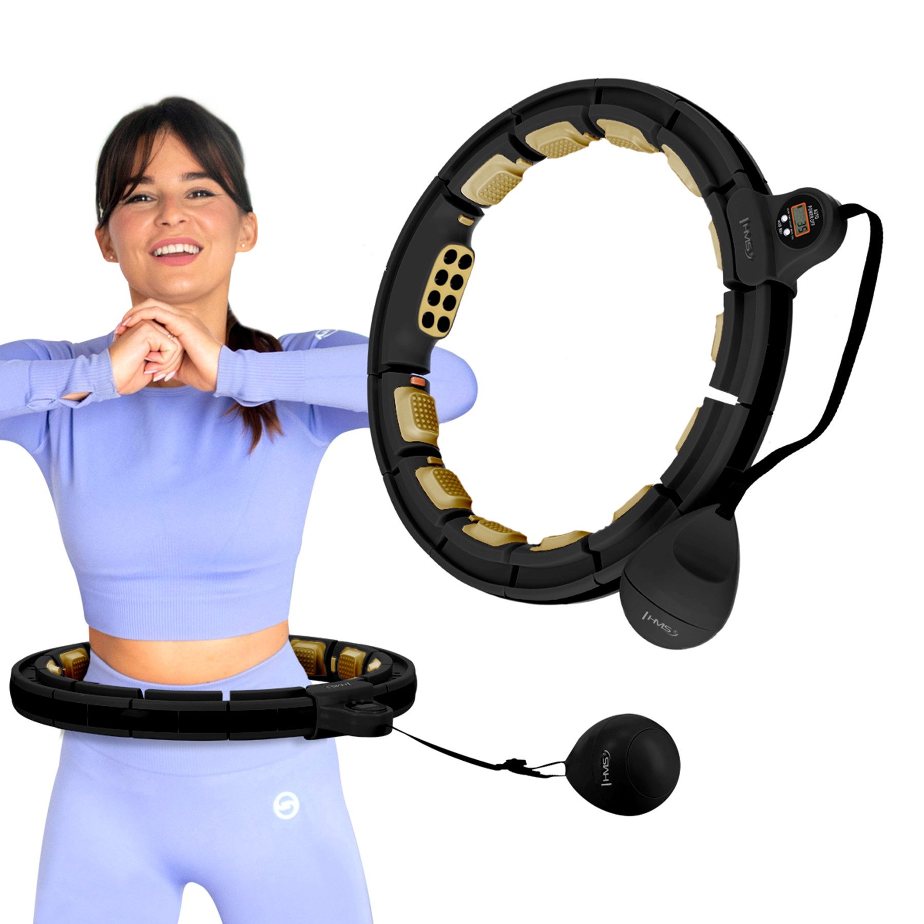 HMS Hula-Hoop-Reifen Hula Hoop mit Gewicht und Zähler Fitnessgerät Sportgerät Fitnessring, MIT MASSAGEPUNKTEN UND SCHWERKRAFTBALL + ZÄHLER