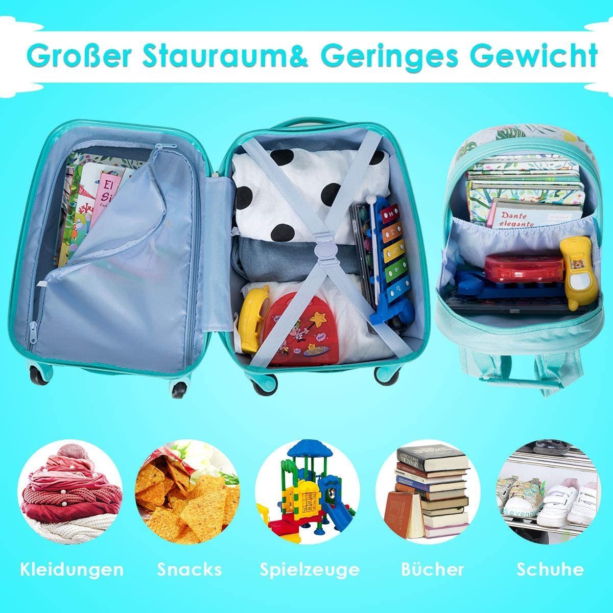 COSTWAY Kinderkoffer 2tlg Kinderkoffer, mit Rucksack