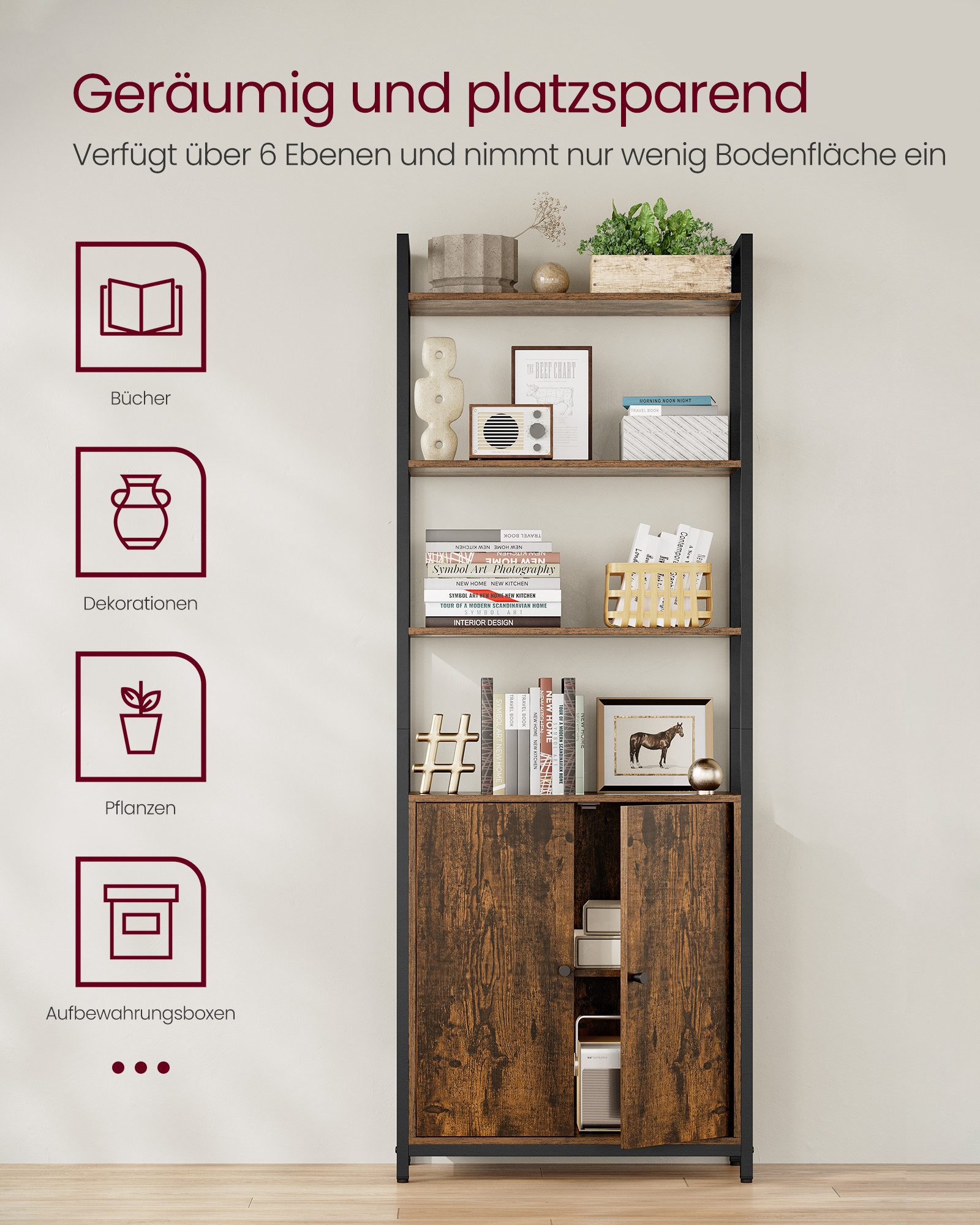VASAGLE Bücherregal, 6 Ebenen, Regal, Standregal mit Türen günstig online kaufen