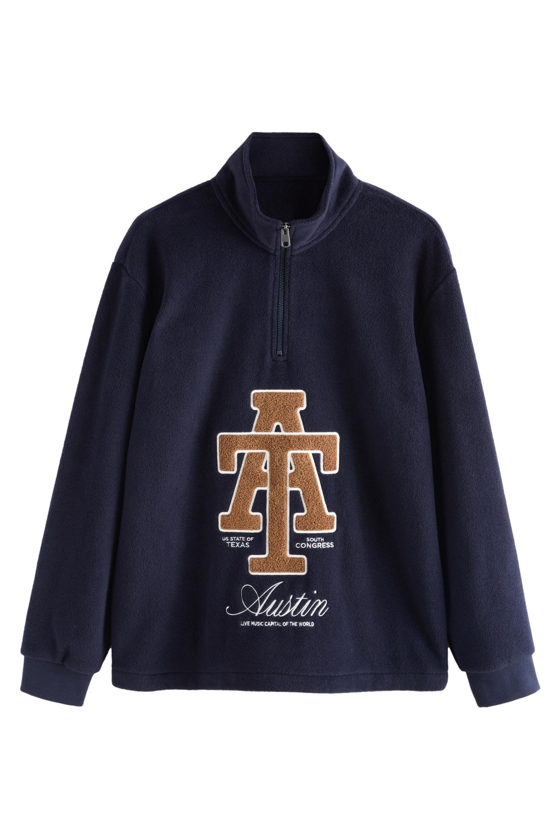 Fleecepullover Thermofleece-Oberteil mit RV und Grafik