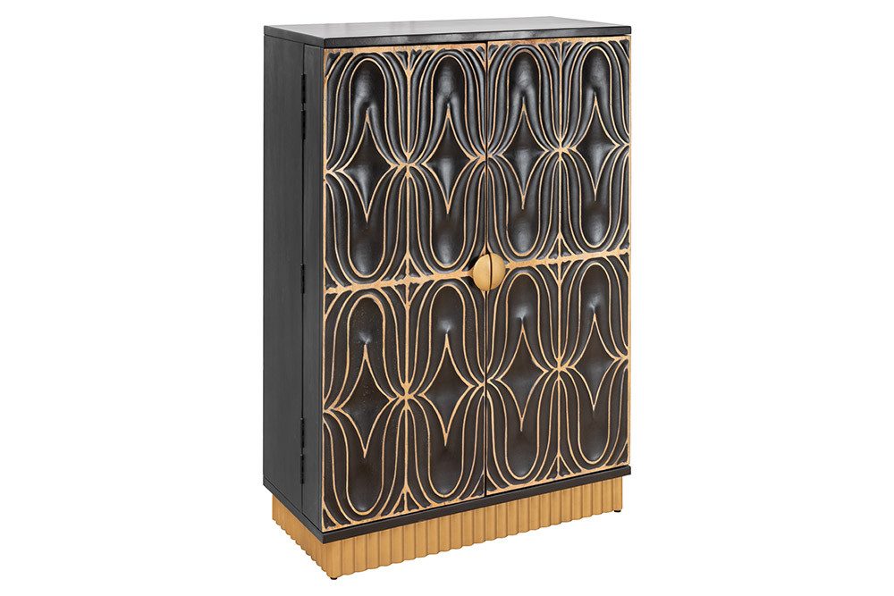 riess-ambiente Barschrank PIAZZA SAN MARCO 140cm grau/gold - Mango, massiv, 3D-Design, handmade (Einzelartikel, 1-St) Massiver Spirituosenschrank- ideal f. stilvolle Hausbars & edle Gläser
