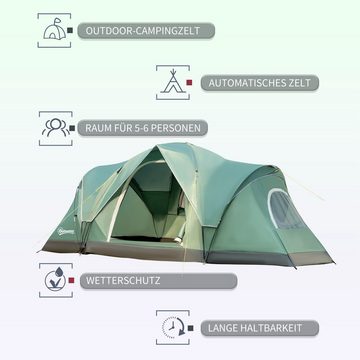 Outsunny Kuppelzelt Campingzelt mit Heringen für 5-6 Personen, Personen: 6 (Zelt, 1 tlg., Kuppelzelt), Polyester, Armeegrün + Schwarz, 4,55 x 2,3 x 1,8 m