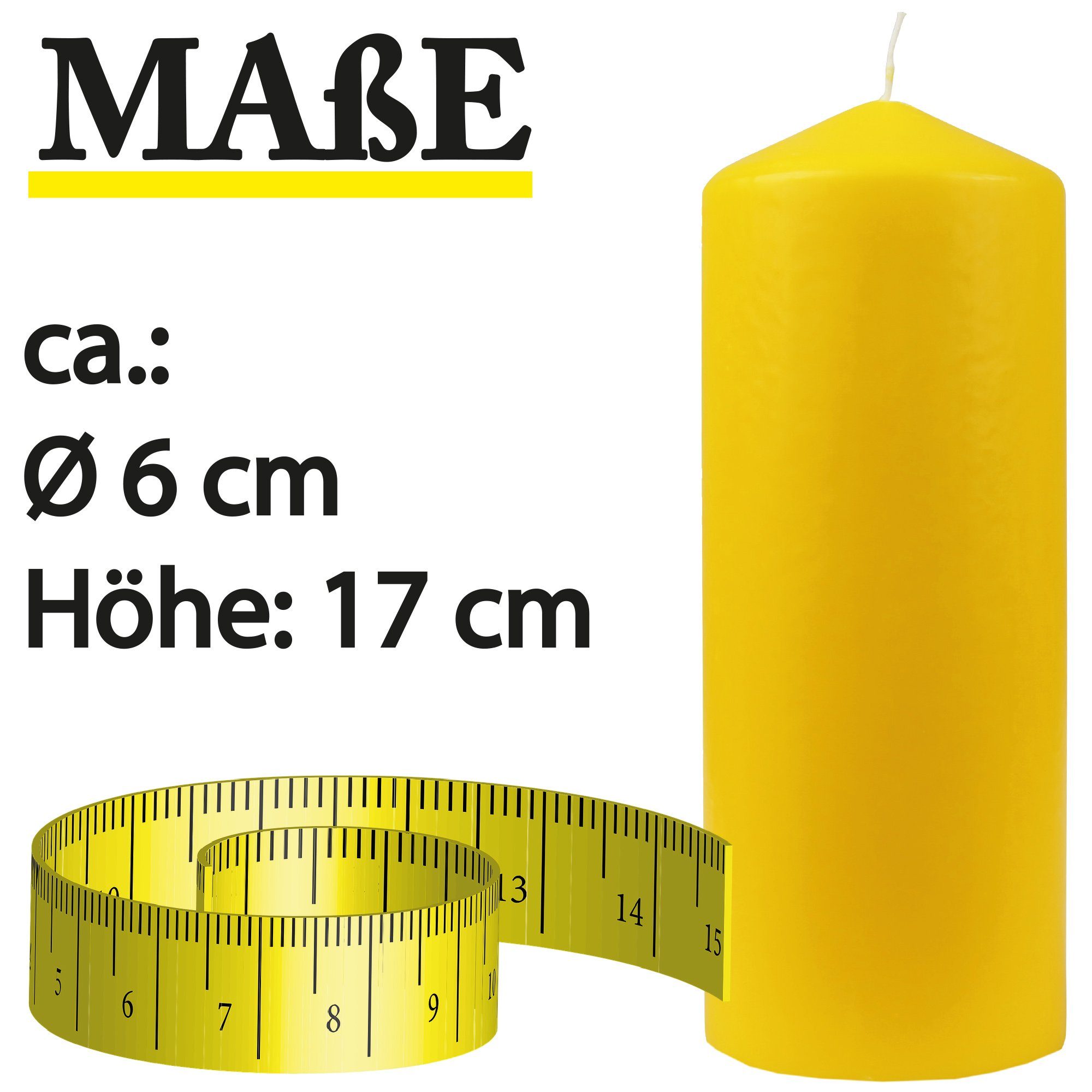 HS Candle 17cm Ø6cm Gelb Dekokerze Stumpenkerze in - Kerze (3-tlg), x Wachskerzen vielen Farben