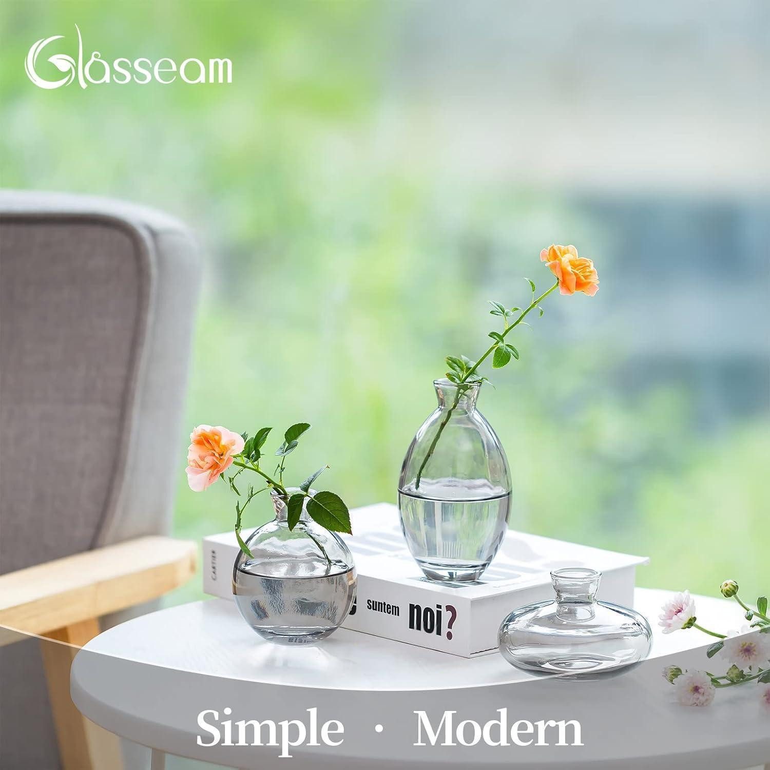 LuxusKollektion Tischvase Vasen Mini Glas Blumenvase Set 3teilig Vintage Tischdeko 1 Satz Grau