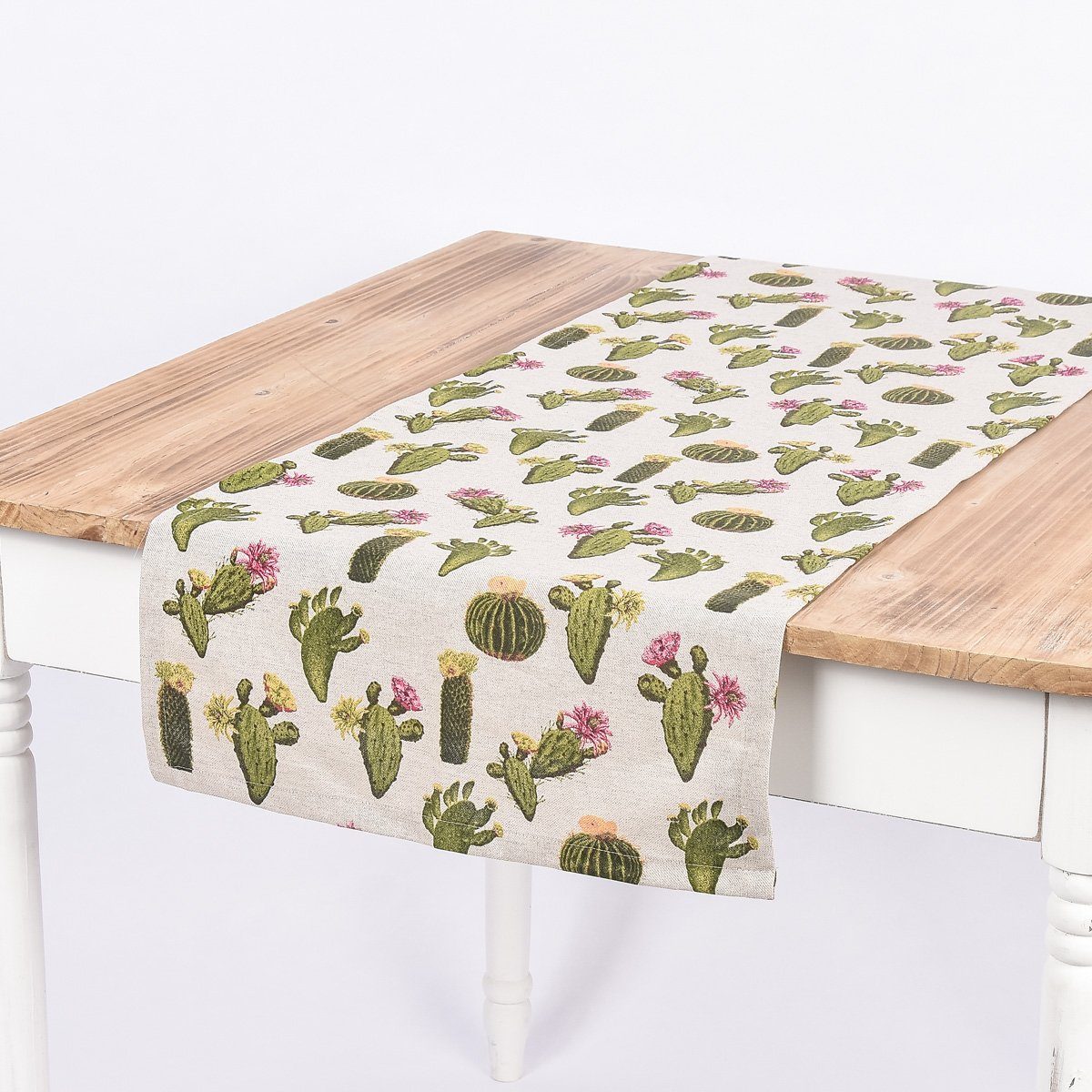 SCHÖNER LEBEN. Tischläufer Schöner Leben Tischläufer Kaktus natur grün 40x160cm, handmade