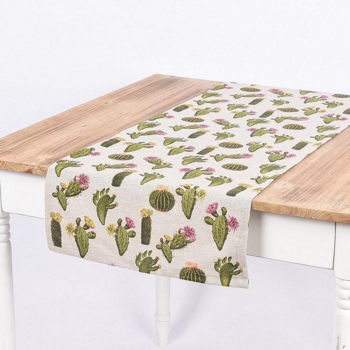 SCHÖNER LEBEN. Tischläufer Schöner Leben Tischläufer Kaktus natur grün 40x160cm handmade