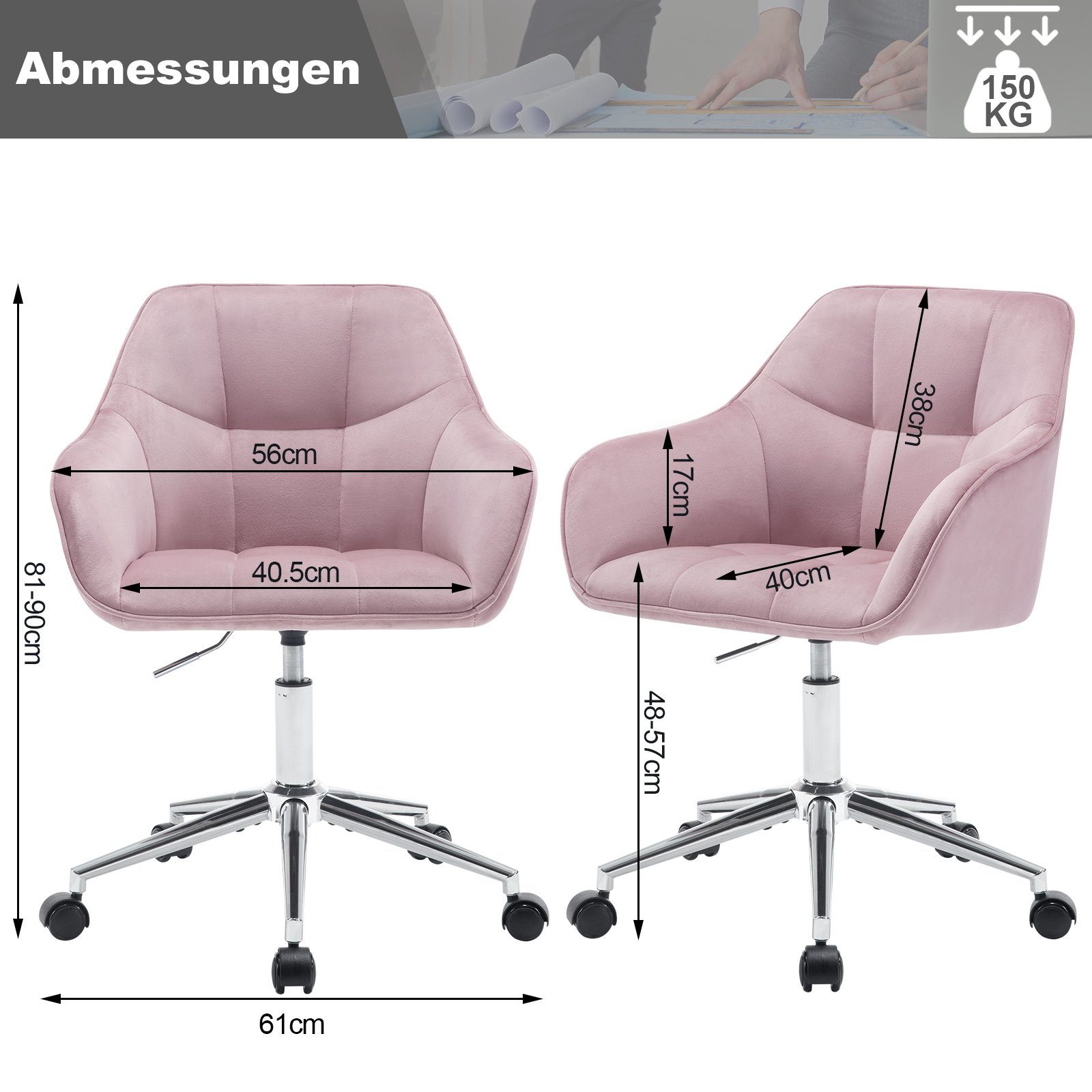 Woltu Bürostuhl (1 St), Homeoffice Stuhl, höhenverstellbar, Samtsitz