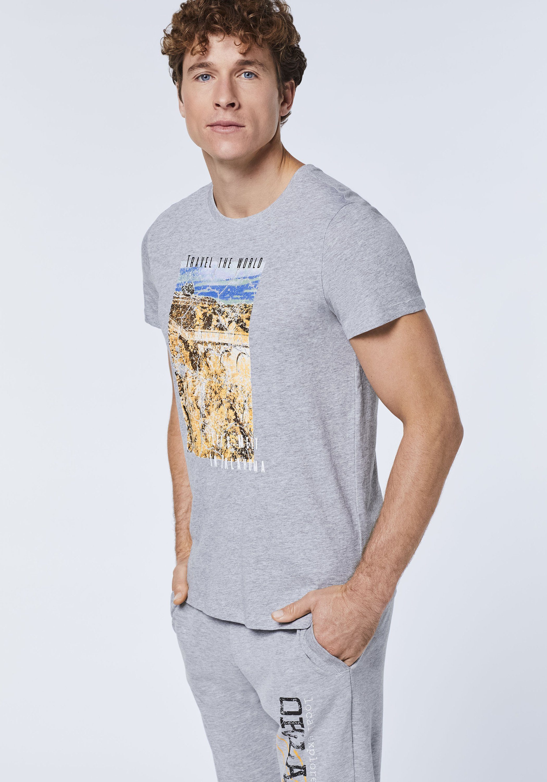 Blue Travel-Print Oklahoma Vapor Print-Shirt mit Jeans Melange 14-4203M