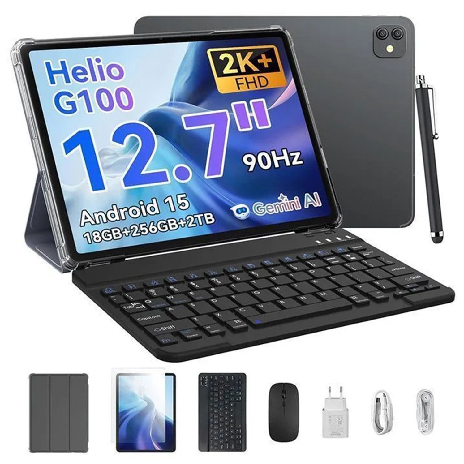 blackview LINK8 12.7" FHD Android 15 Tablet mit Tastatur Maus Hülle 8400mAh WiFi Tablet (12.7", 256 GB, 90Hz Gaming Android15,2K+FHD/8400mAh/Widevine L1/Face ID/16MP+13MP/GPS)