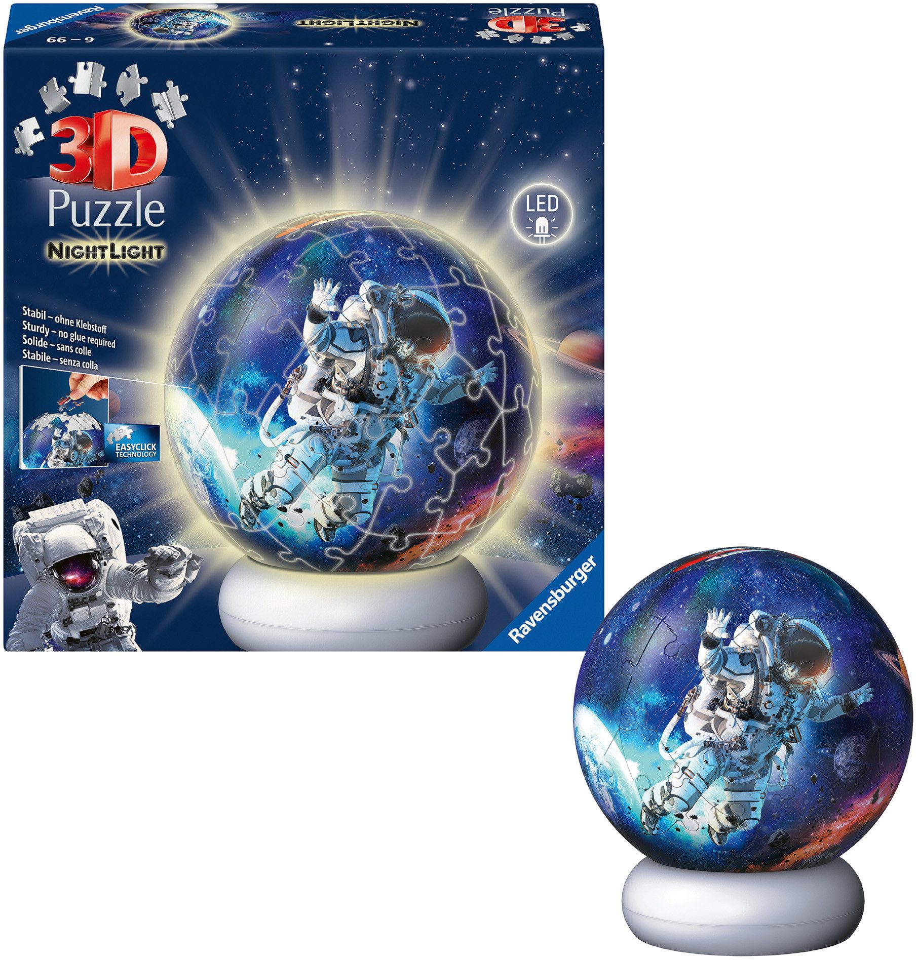 Ravensburger Puzzleball Nachtlicht Astronauten, 72 Puzzleteile, beleuchtet