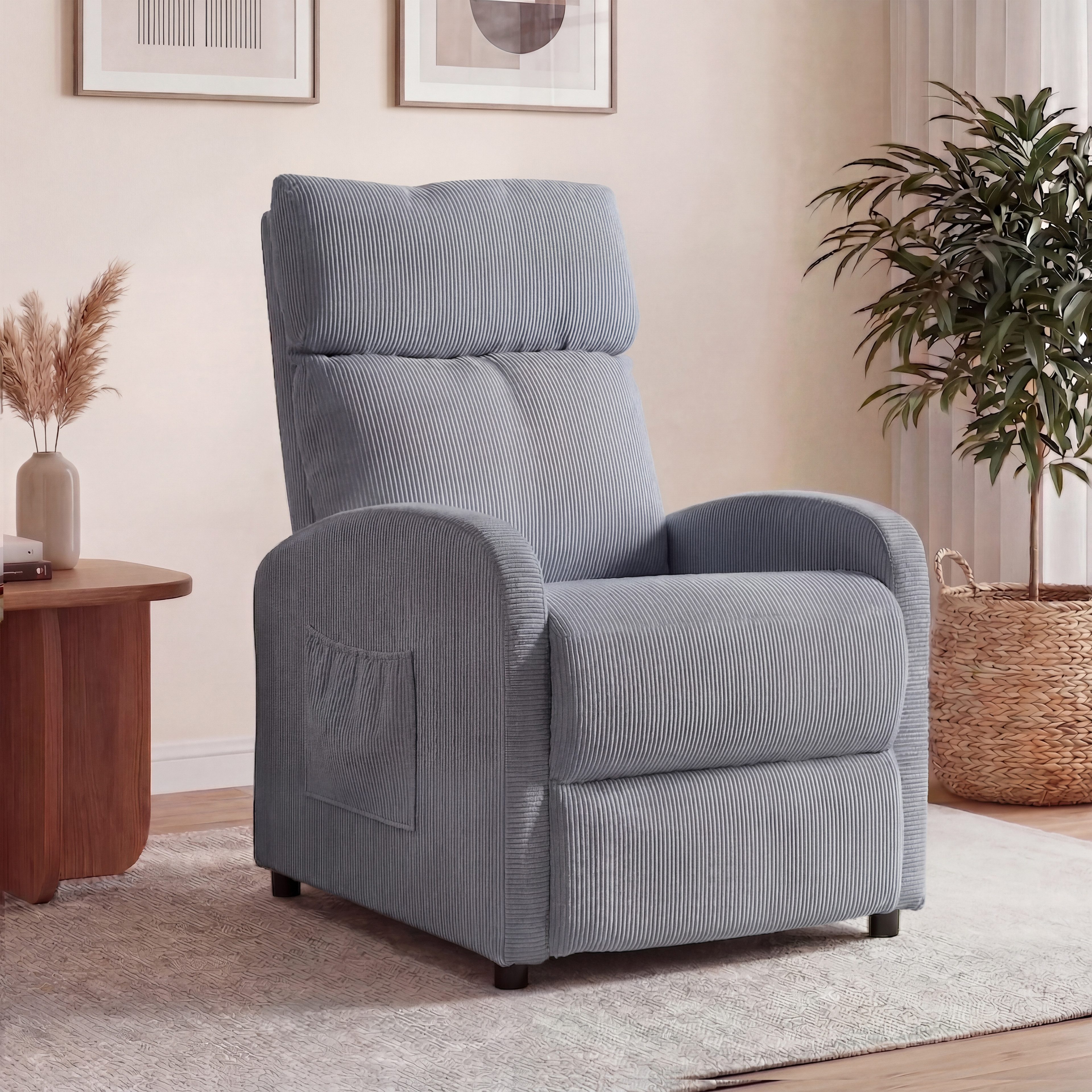 oyajia Relaxsessel Ergonomischer Liegesessel mit Relaxfunktion (verstellbare Rückenlehne & Seitentasche für mehr Funktion, Cordstoff), Fernsehsessel, bis 150 kg belastbar, 95°-145°