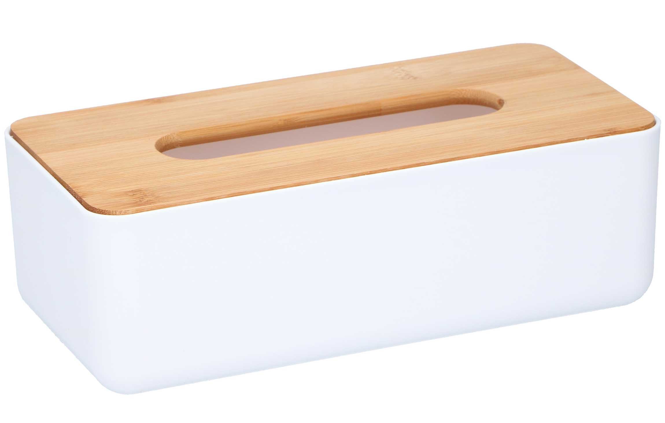 Bubble-Store Papiertuchbox Taschentuch Spenderbox mit Bambusdeckel (Tücherspenderbox, 1 St., (HxBxT) 9 x 26 x 13 cm), Tücherbox weiß