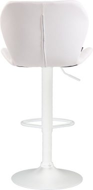 TPFLiving Barhocker Cora mit bequemer Rückenlehne und angenehmer Fußstütze (Barstuhl Hocker für Theke & Küche - 360° drehbar und höhenverstellbar), Gestell Metall weiß - Sitzfläche: Kunstleder Weiß