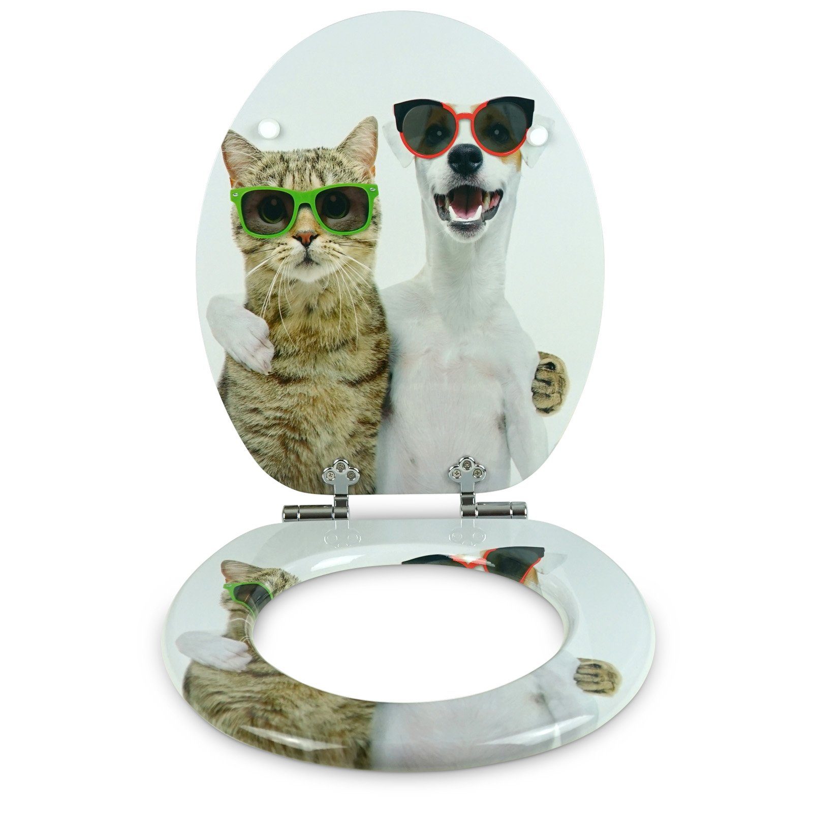 Sanfino WC-Sitz "Cat & Dog" Premium Toilettendeckel mit Absenkautomatik aus Holz, mit schönem Tier-Motiv, hohem Sitzkomfort, einfache Montage – Bild 3 von 5