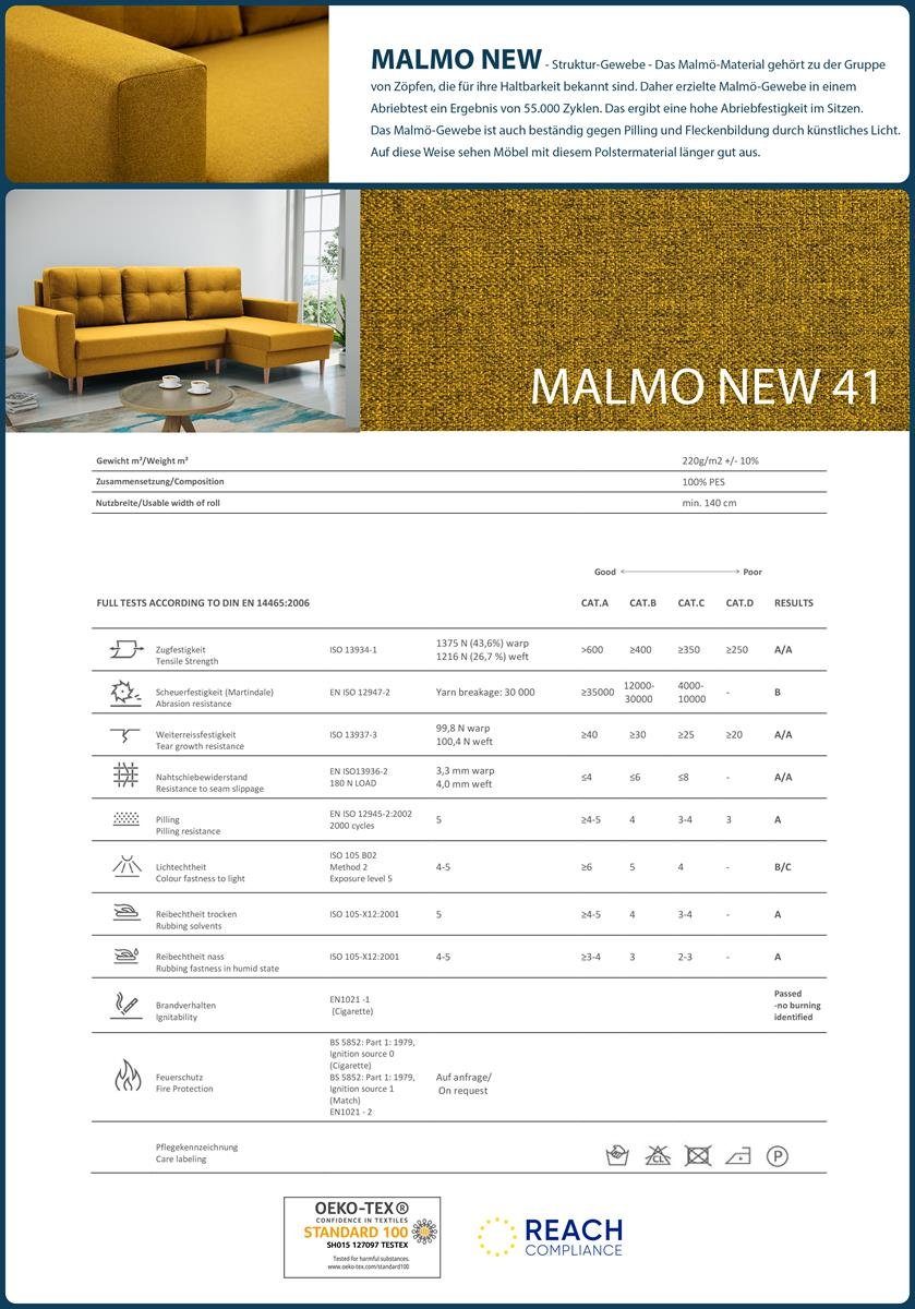 Schlaffunktion, ONLY, Polsterecke mane Gelb new Couch mit Sofa Ecksofa universelle Beautysofa 41) mit (malmo