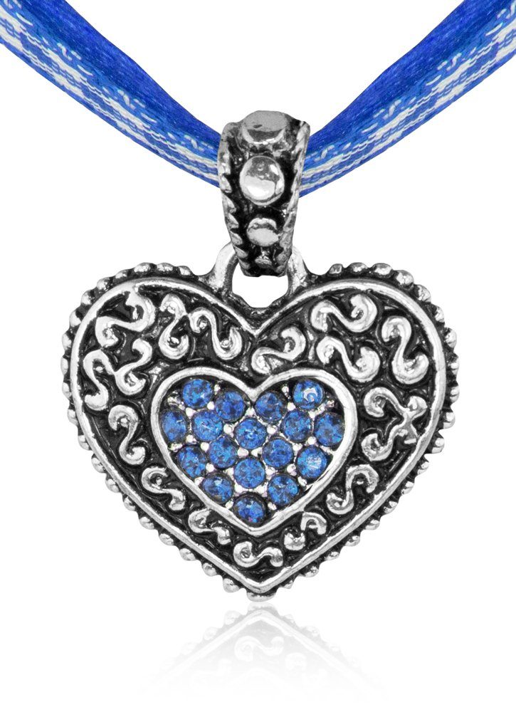 LUISIA® Herzkette LUISIA® Kinder Trachten Halskette kariert mit Herz Anhänger Royalblau