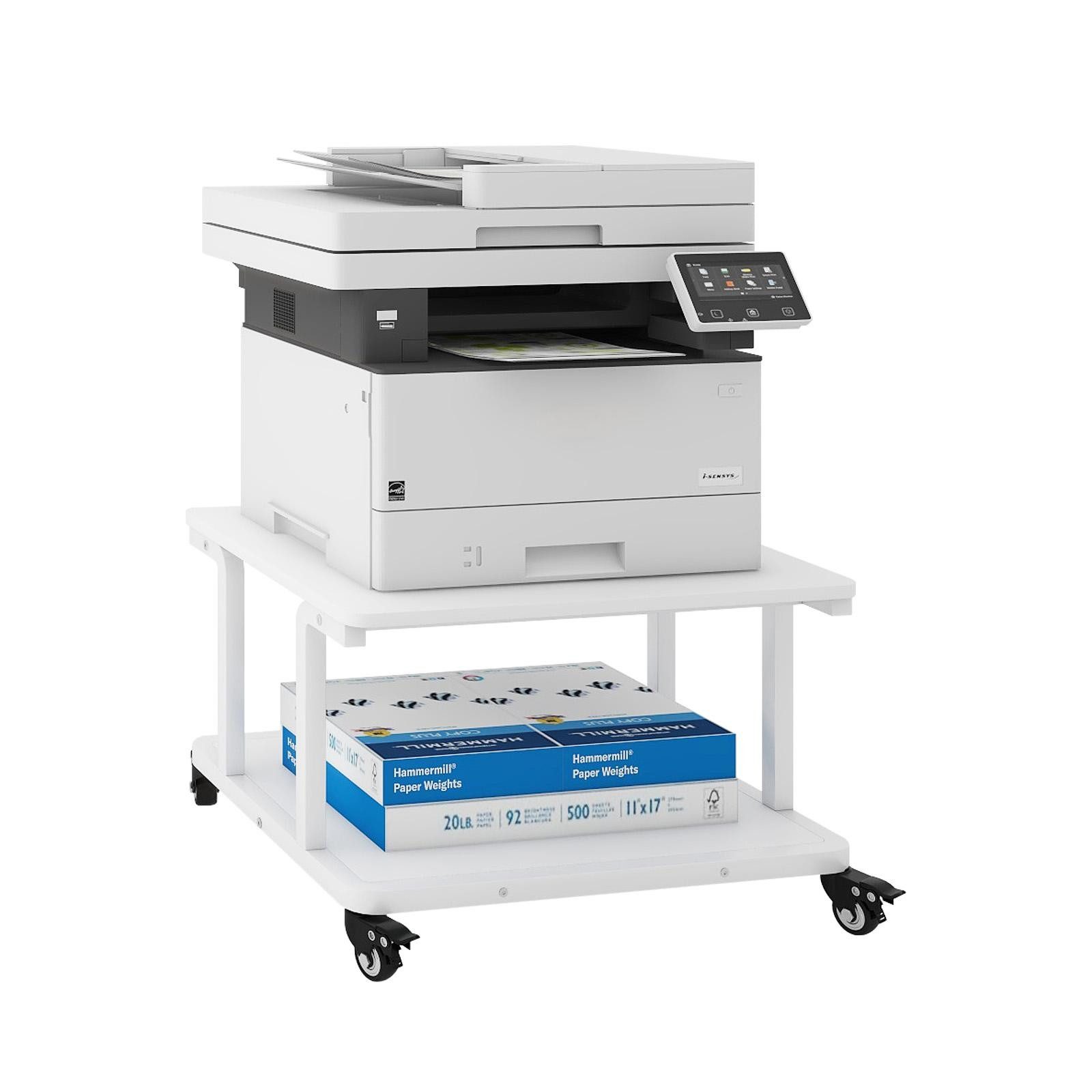 PUNCIA Druckertisch 2 Schichten 60x50cm Heim Büro mit Raddrucker Aufbewahrungshalter Tisch (1-St), Arretierbare 360°-Rollen, 70kg Tragkraft