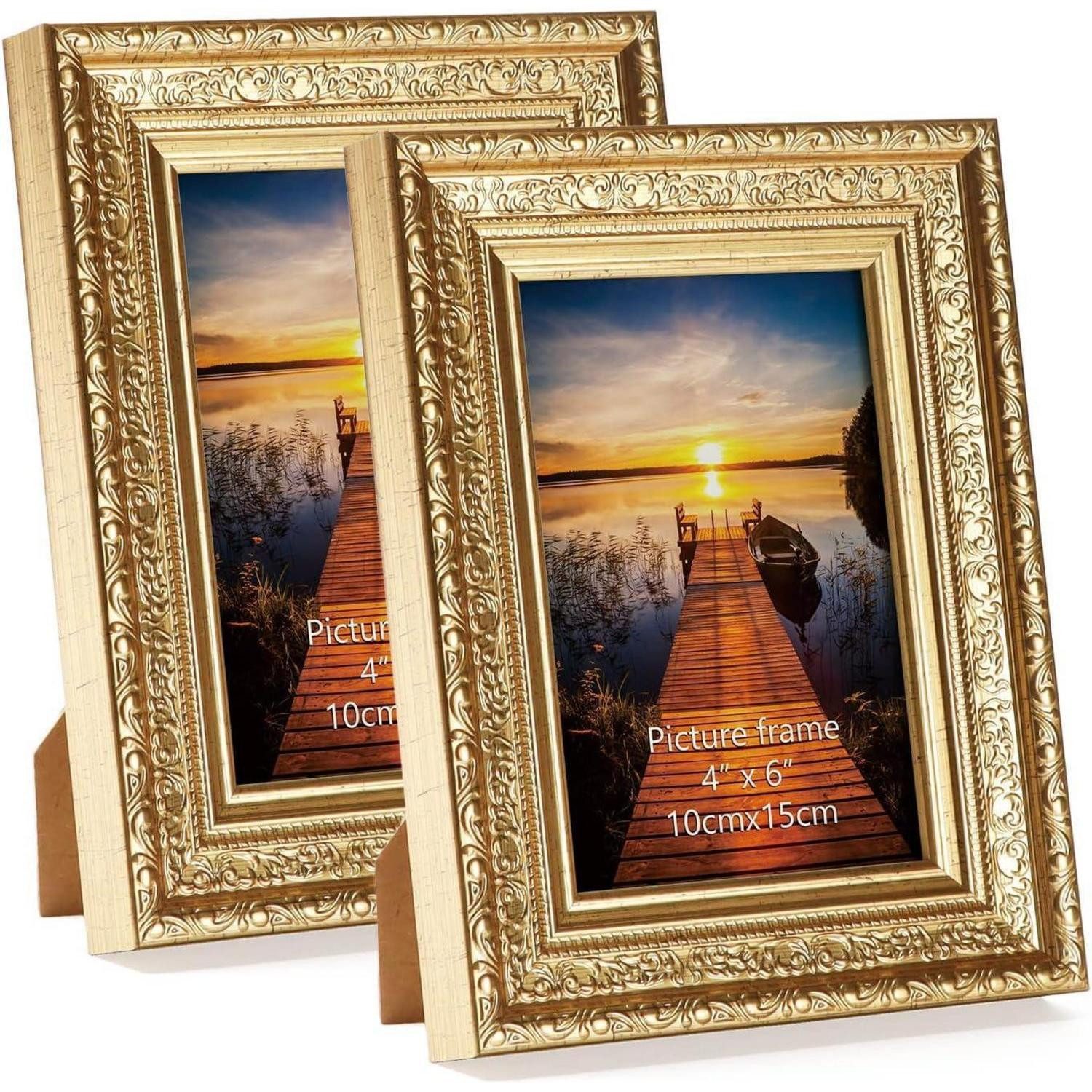 LuxusKollektion Bilderrahmen-Set Bilderrahmen Vintage Gold 10x15cm 2er Set Echtglas Wohnzimmer