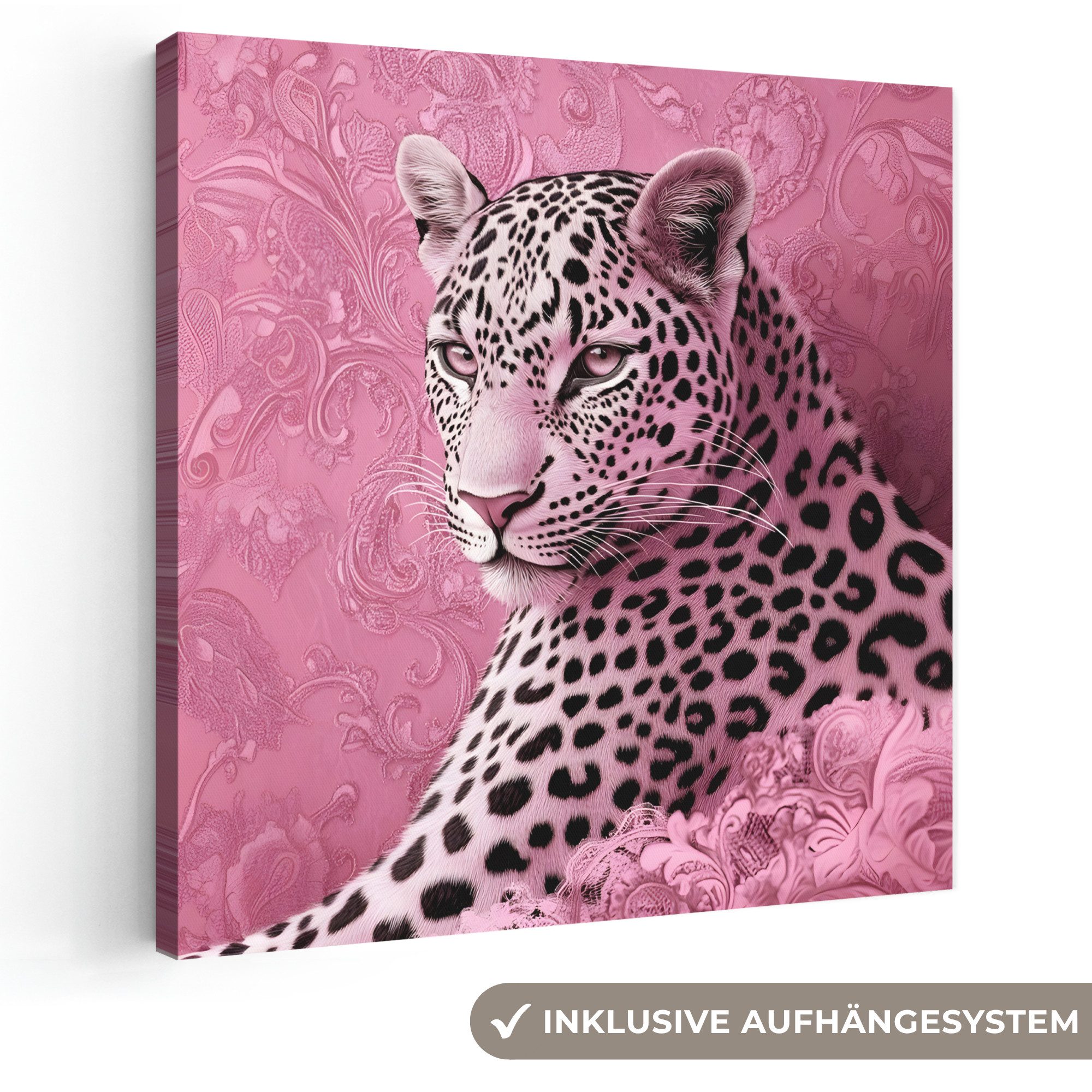 OneMillionCanvasses® Leinwandbild Panther - Deluxe - Rosa, Fotodruck (1 St), Wandbild, Deko Schlafzimmer Wohnzimmer Flur 20x20 cm