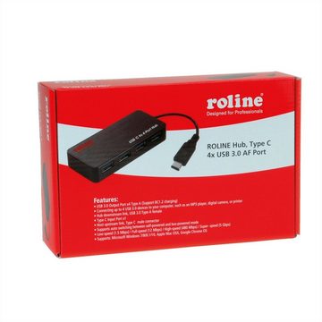 ROLINE USB 3.2 Gen 1 Hub, 4fach, Typ C Anschlusskabel Computer-Adapter, 10.0 cm