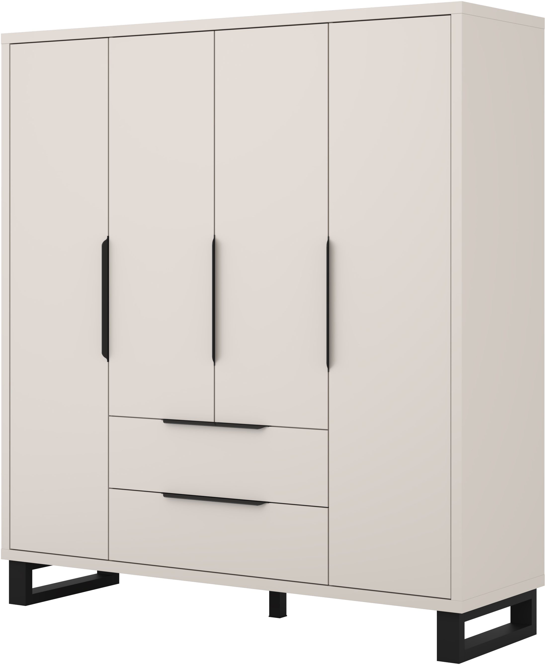 Home affaire Drehtürenschrank Bronne,Breite 191 cm, Kleiderschrank inclusive Innenausstattung Kleiderschrank, 2 Schubkästen, Metallgriffe, Garderobe