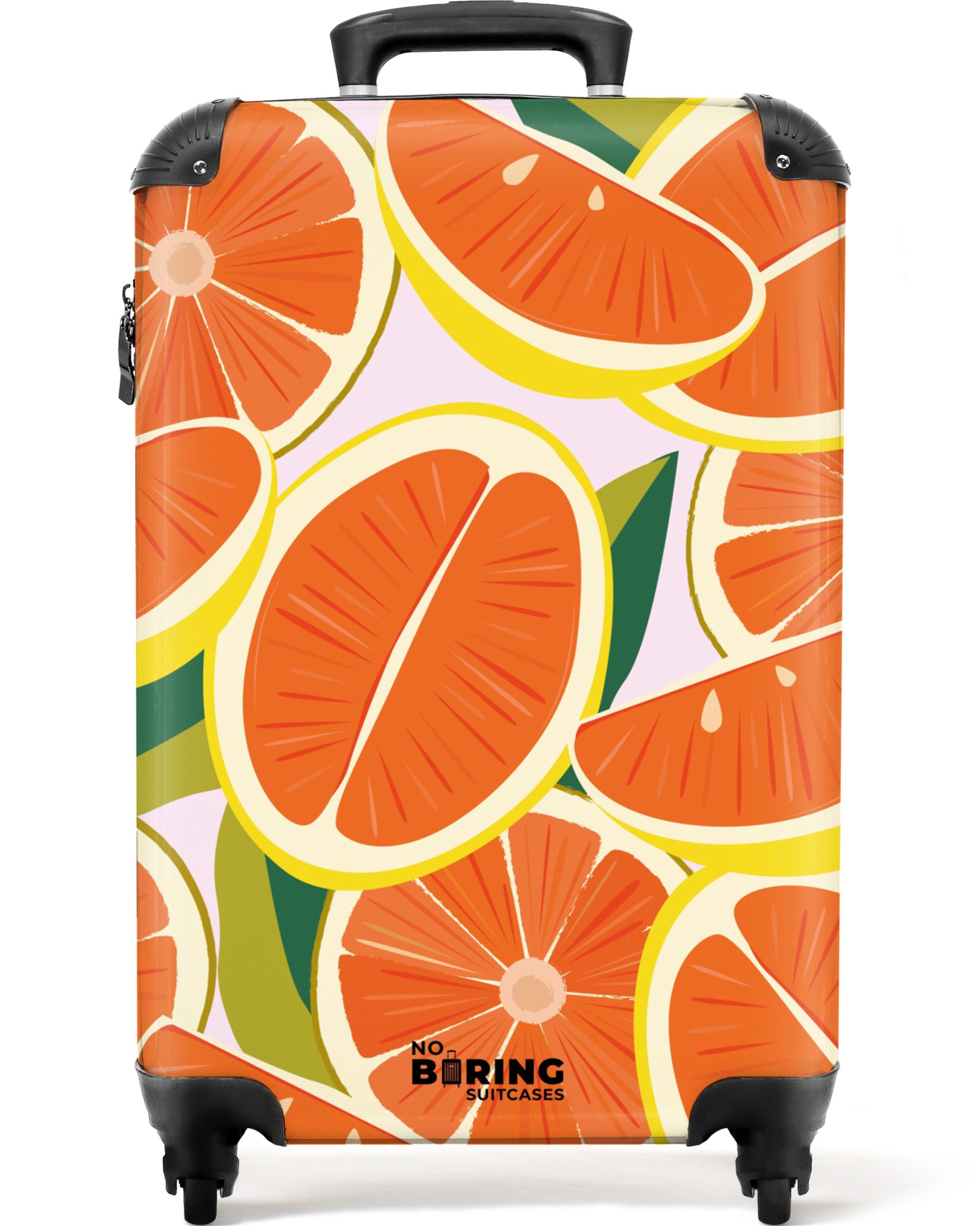 NoBoringSuitcases.com© Hartschalen-Trolley Rosa mit Orangen 55x35x20cm, günstig online kaufen