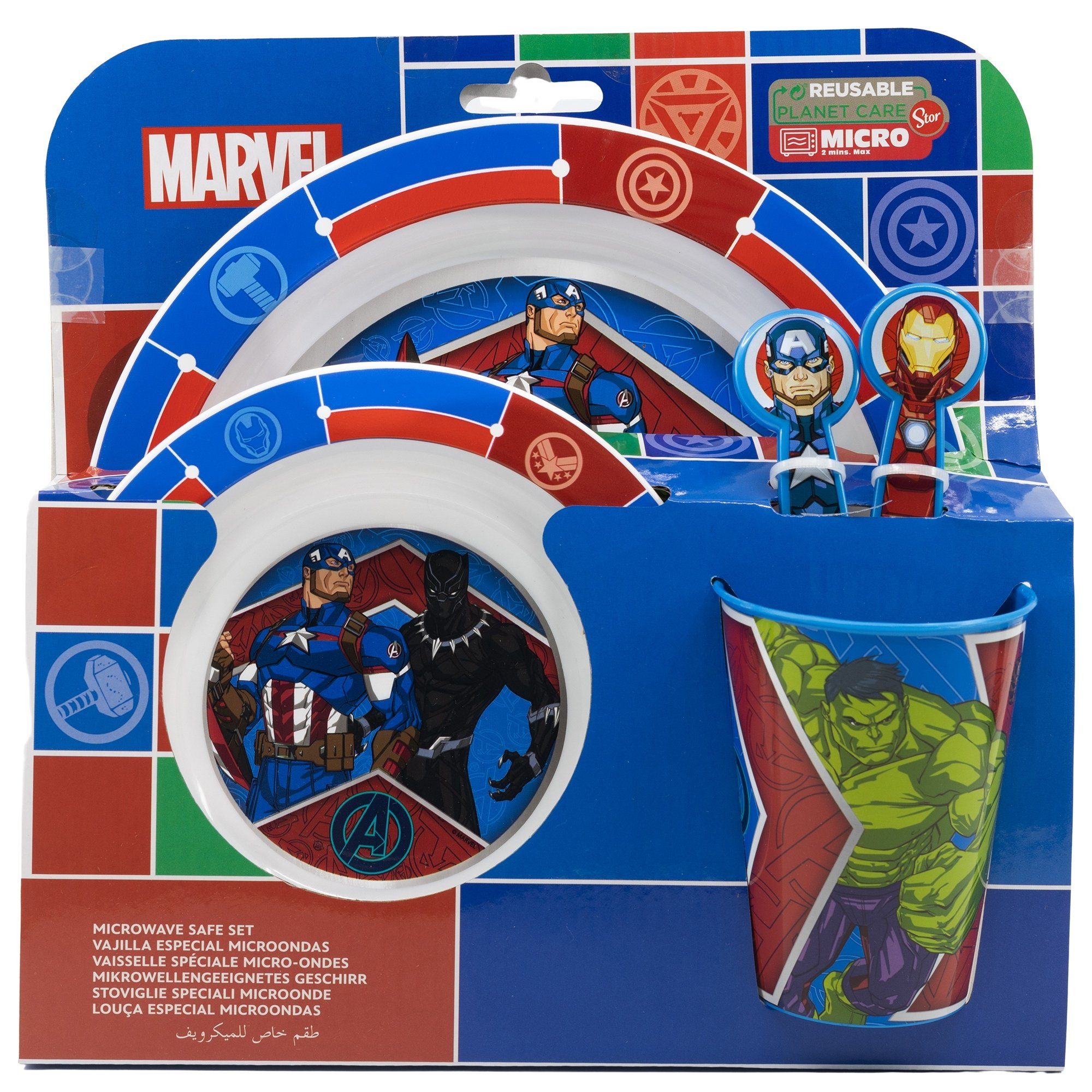MARVEL Avengers Kunststoff 5 teilig, Kindergeschirr-Set Kinder Geschirr-Set Marvel