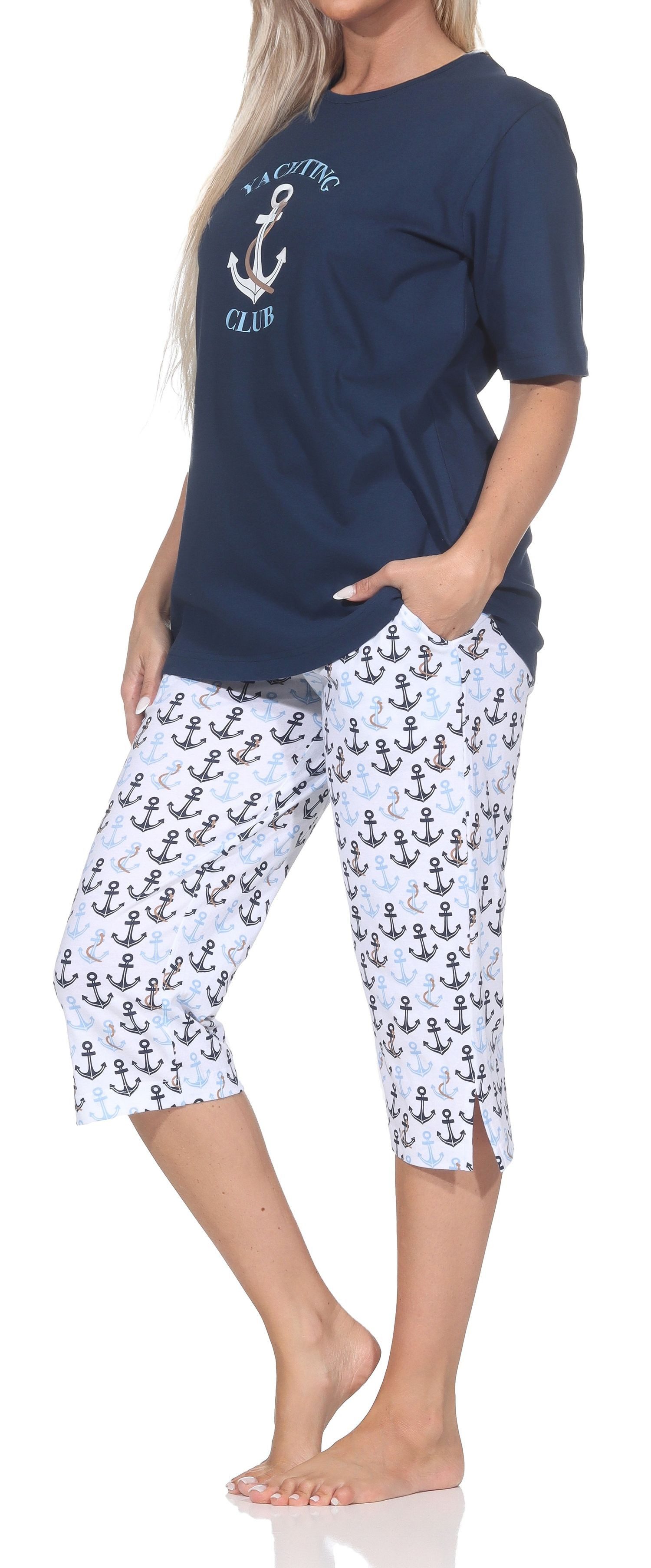 Normann Pyjama Damen kurzarm Capri Schlafanzug in maritimen Look – auch in Übergröße – Bild 3 von 5