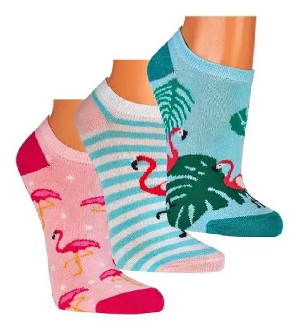 Socks 4 Fun Sneakersocken Sneaker Flamingo 3er Bündel (3-er Bündel, 3-Paar, 3 Paar) lustiges Design