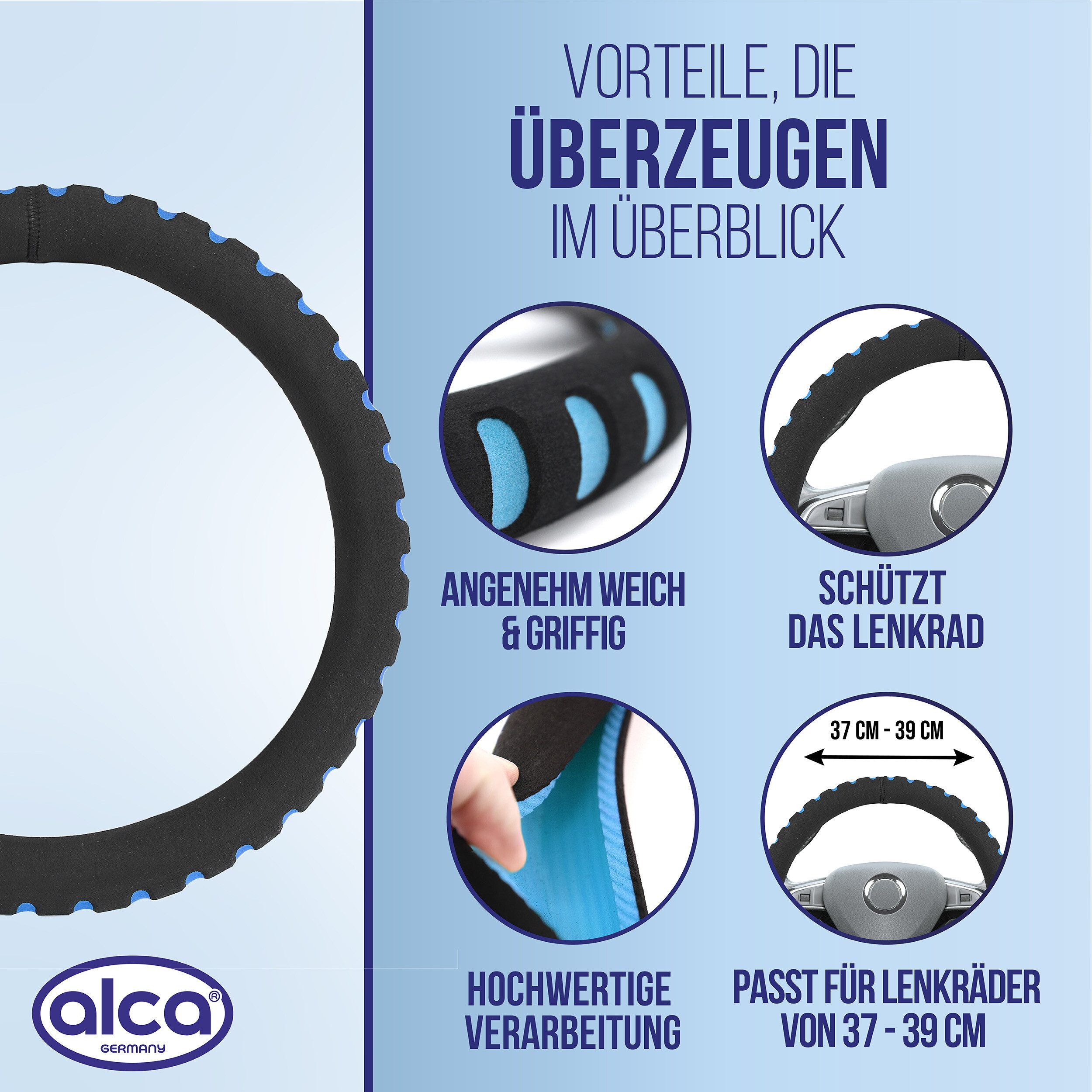 alca steering wheel cover, steering wheel sleeve SOFT, blue, 37-39 cm, soft foam, universal, (1-piece)