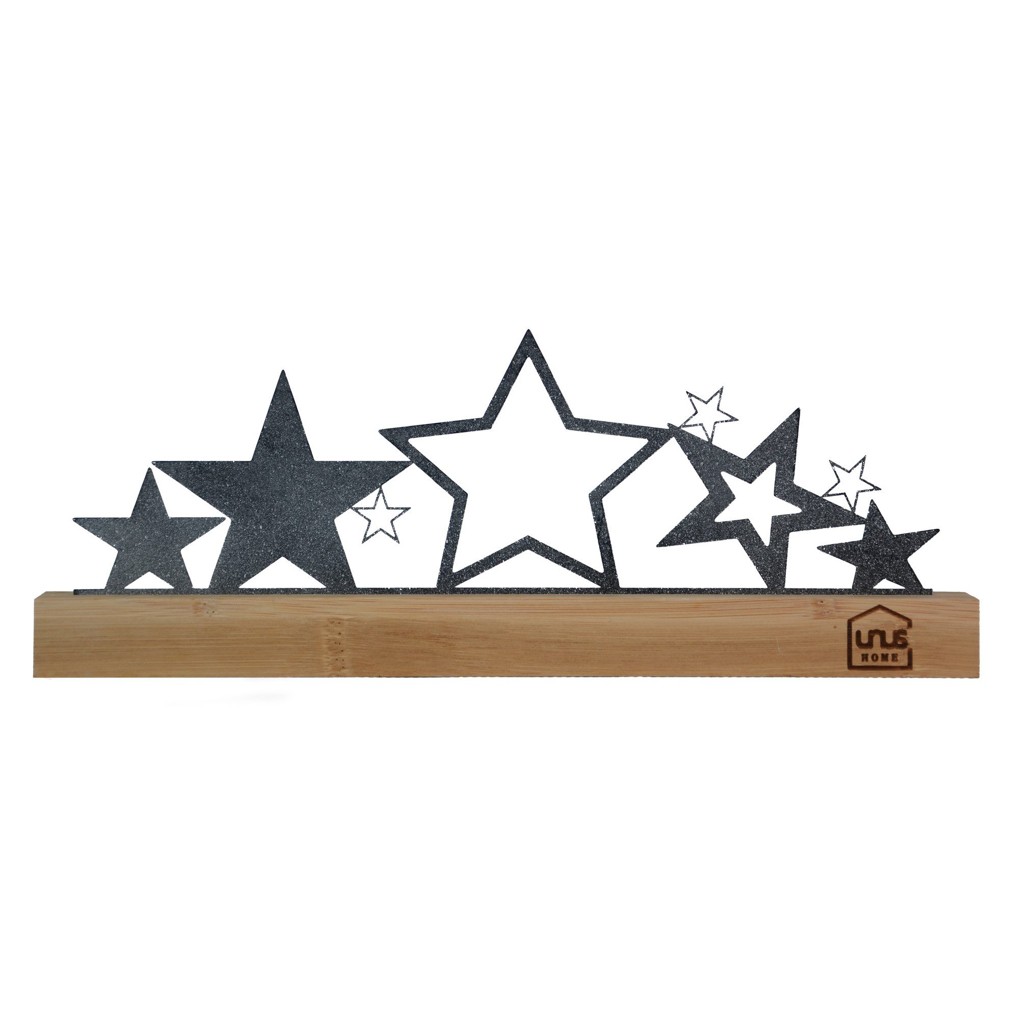 UNUS HOME Kerzenhalter Sterne-Aufsteller (Schwarz), Sterne-Silhouette aus Metall und Bambus-Holz Weihnachtsdeko