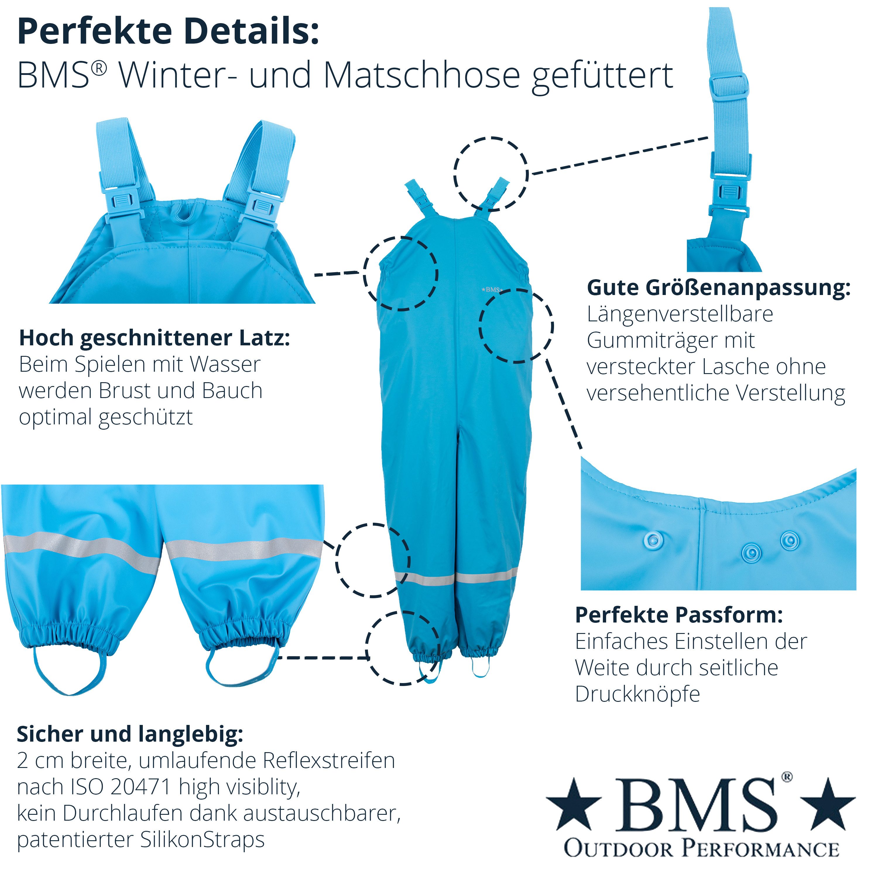 BMS Schneelatzhose Thermo Buddelhose mit Fleece Futter 100% wasserdicht & pflegeleicht