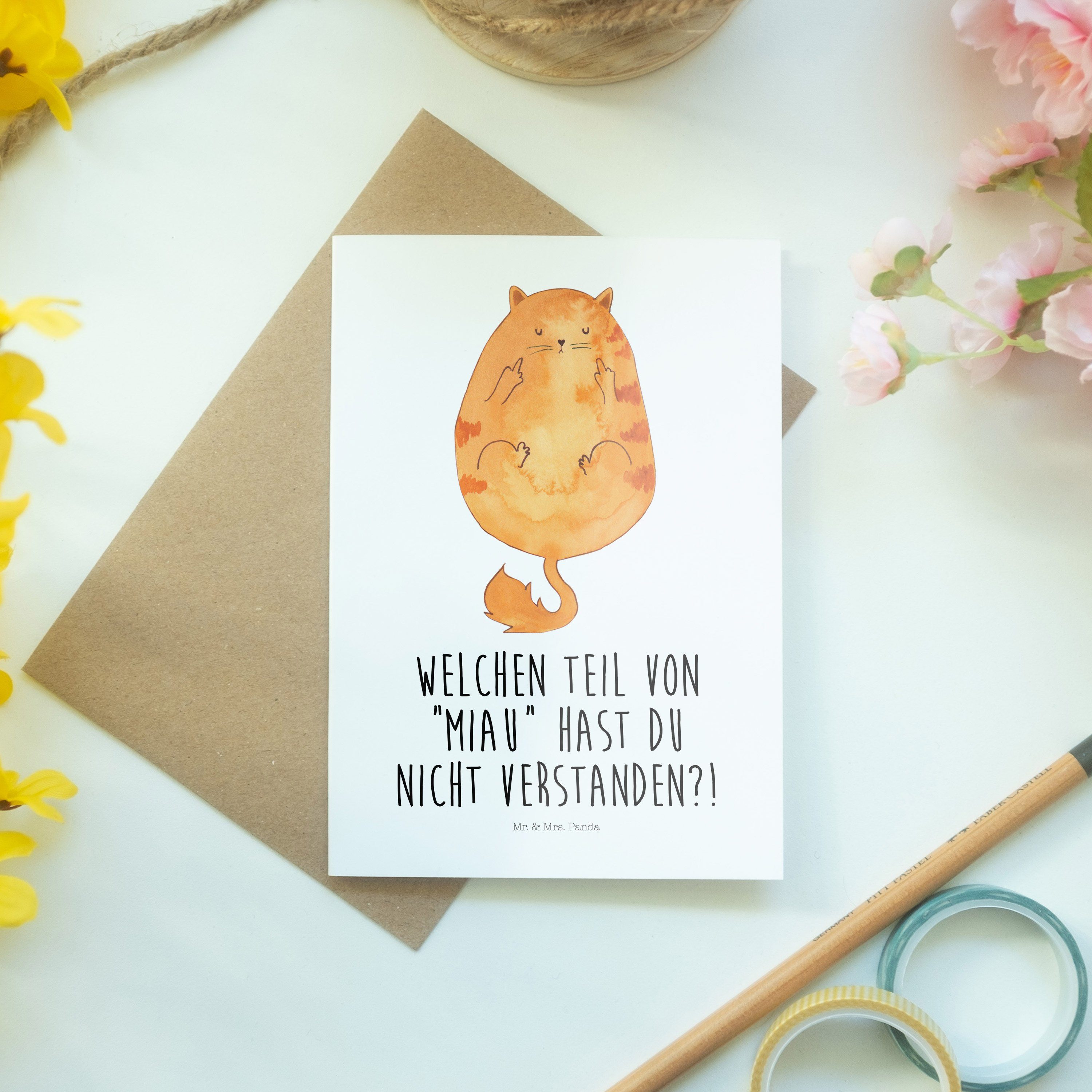 Hochze Grußkarte - Geschenk, Katze & Geburtstagskarte, Mr. Mrs. - Kater, Panda Mittelfinger Weiß