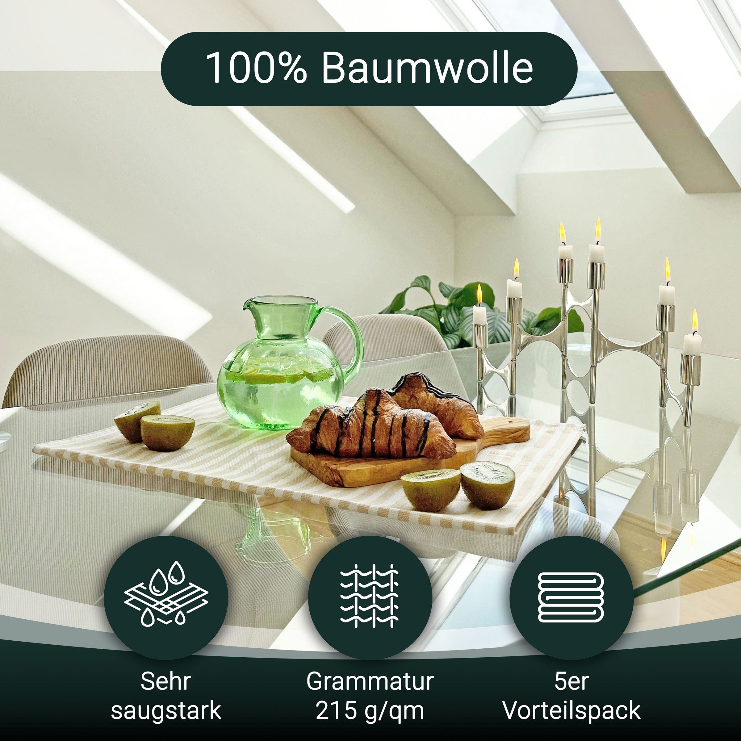 ZOLLNER Geschirrtuch, (Spar-Set, 5-tlg), 50 x 70 cm, 100% Baumwolle, vom Hotelwäschespezialisten