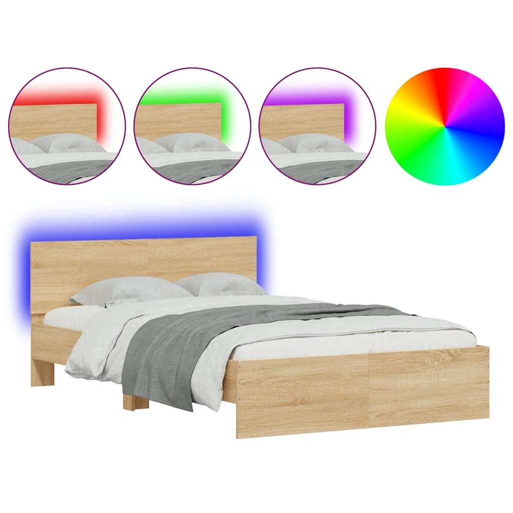 vidaXL Bett Bettgestell mit Kopfteil LED-Beleuchtung Sonoma-Eiche 140x200cm günstig online kaufen