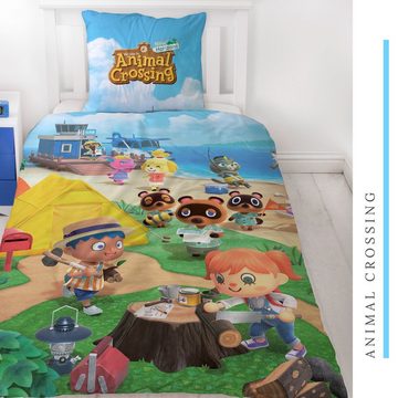 Bettwäsche Animal Crossing 135x200 + 80x80 cm, 100 % Baumwolle, MTOnlinehandel, Renforcé, 2 teilig, offiziell lizenzierte Nintendo Bettwäsche für Kinder und Erwachsene