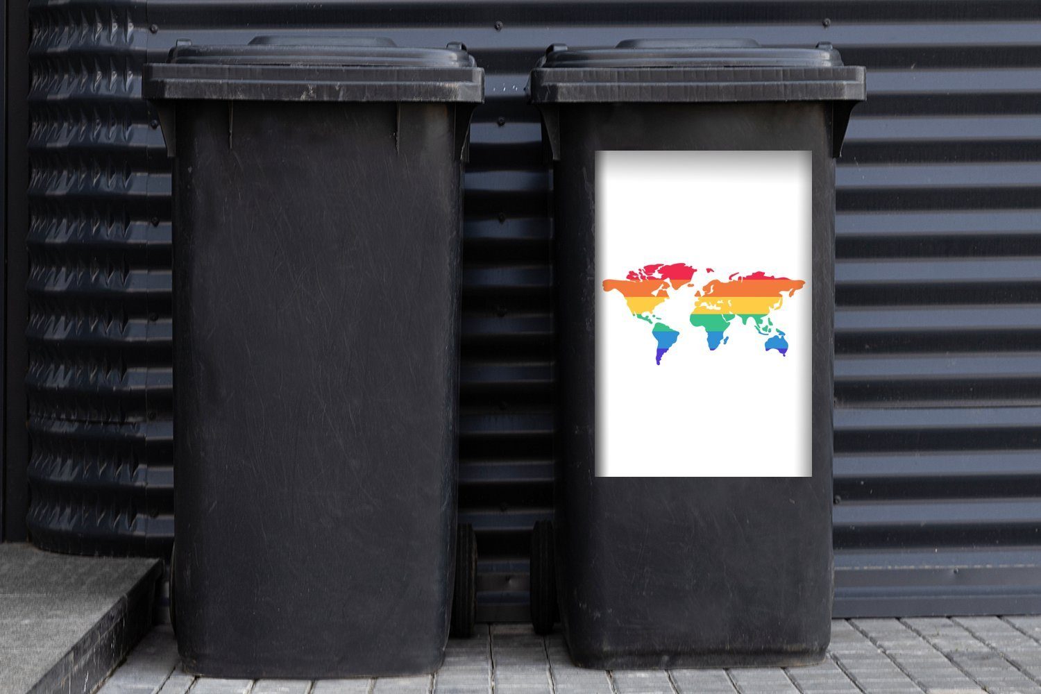 MuchoWow Sticker, - Stolz-Flagge - Container, Wandsticker Welt Abfalbehälter St), Mülleimer-aufkleber, Mülltonne, (1 Karte