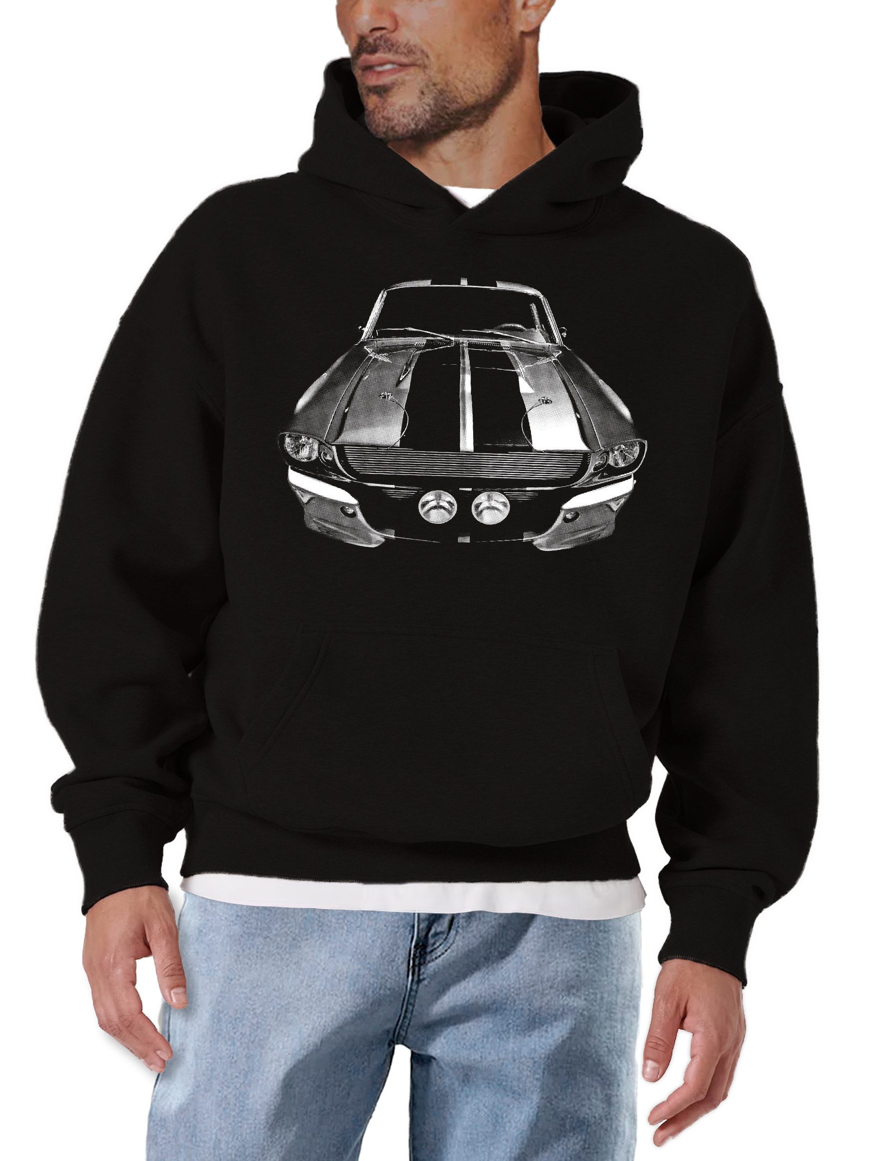 MAKAYA Kapuzenpullover Herren Vintage Auto Motiv US Muscle Car Sweater Kapuzenpulli