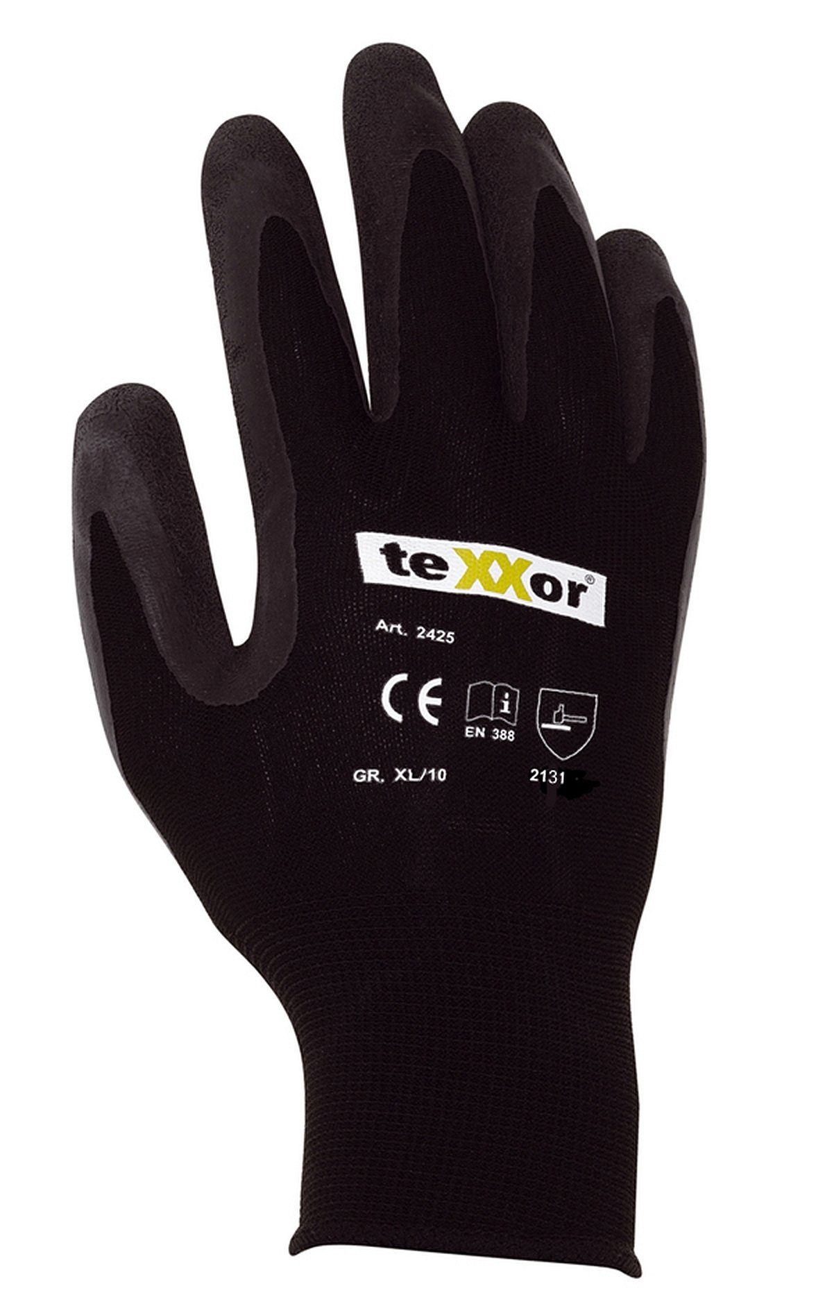 teXXor Montage-Handschuhe Polyester-Strickhandschuh Latex beschichtet 12 Paar
