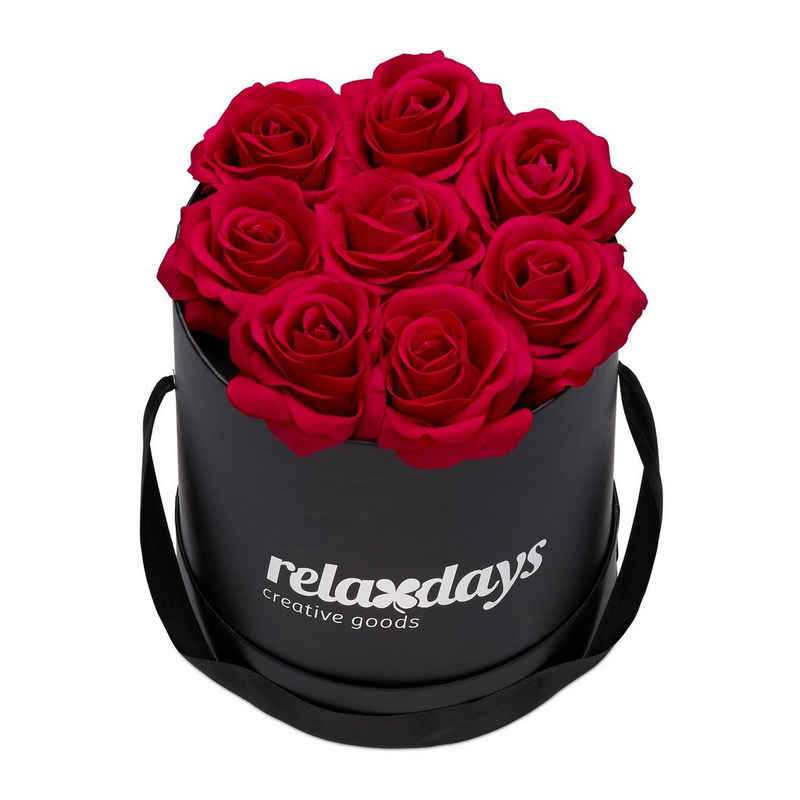 Gestecke »Schwarze Rosenbox rund mit 8 Rosen«, relaxdays, Höhe 17 cm, Rot