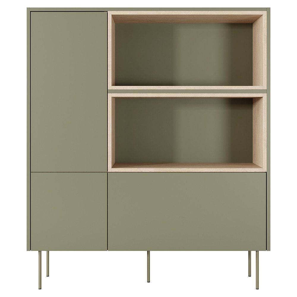 Lomadox Highboard DELFT-141, in olivgrün und Eiche, 120 cm breit, grifflos