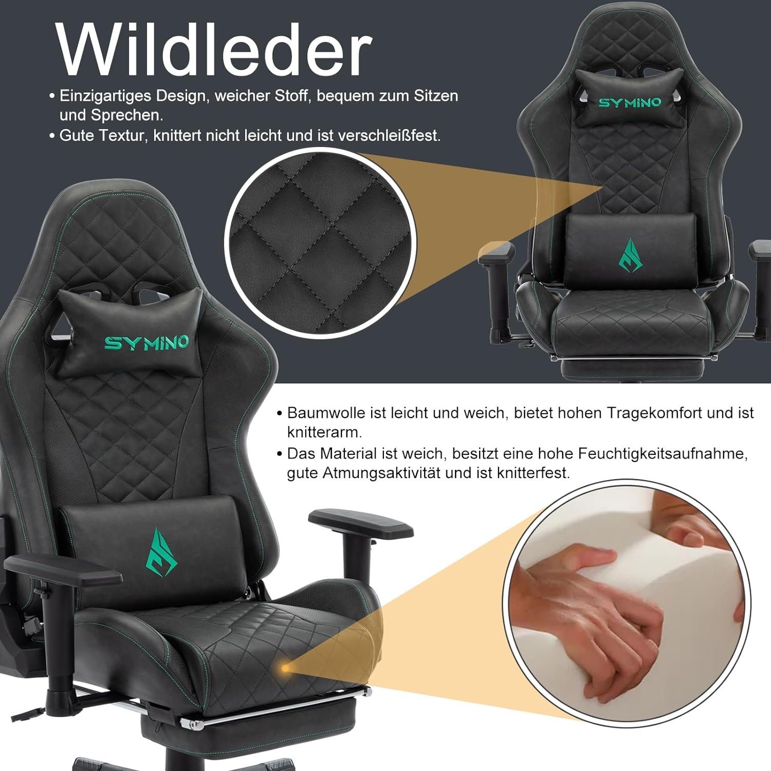 Gaming Racing Bürostuhl Burostuhl,Schreibtischstuhl Pu-leder Stuhl Stuhl Chair (Ergonomischer Fußstütze Gaming symino mit Sitz), Ergonomischer Verstellbarer