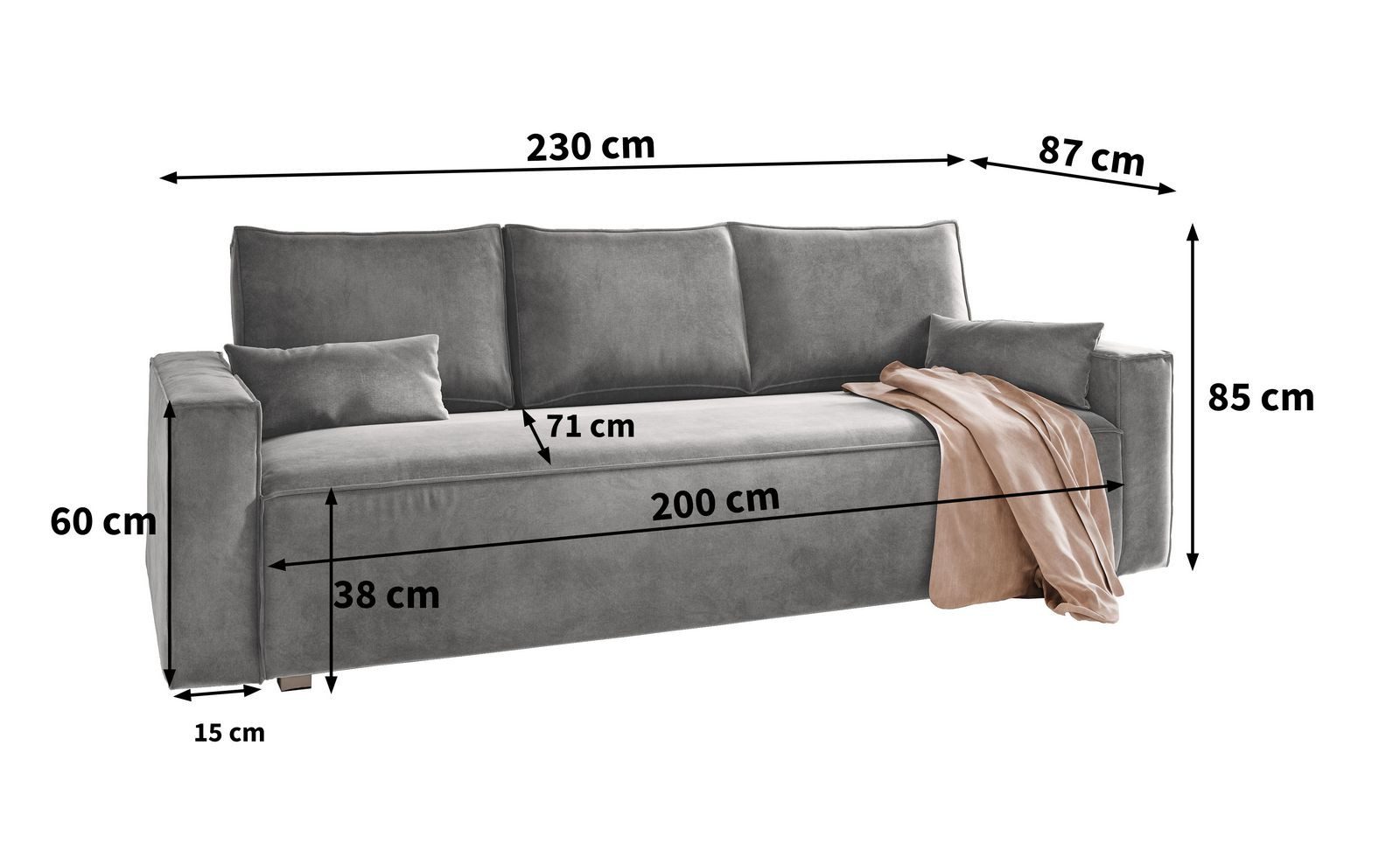 Masseno Sofa ALATRI mit Schlaffunktion, Schlafsofa, Couch mit Bettkasten