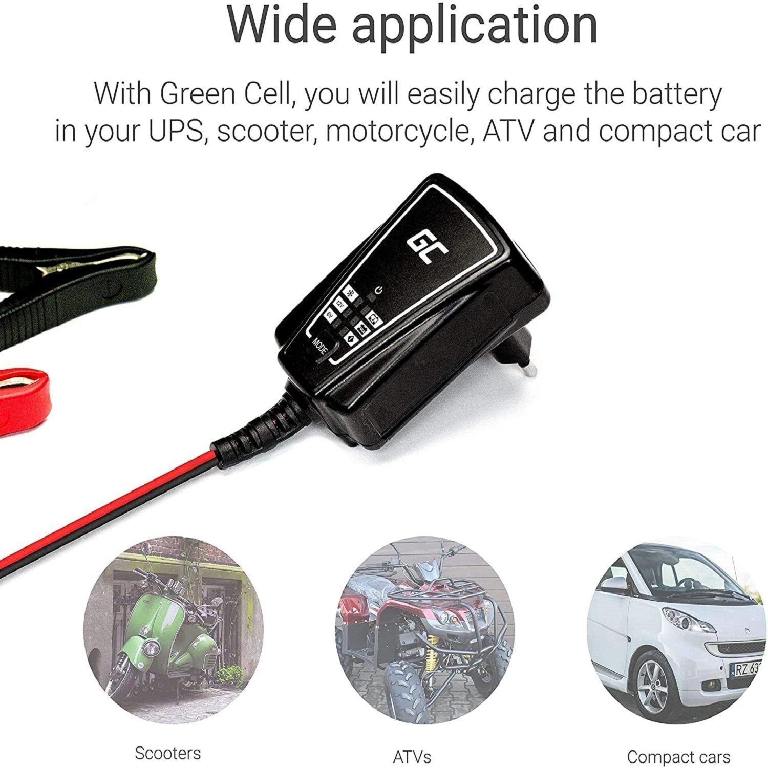 Autobatterie-Ladegerät Green AGM Batterieladegeräte für (1A) (Vollautomatisches 12V 6/12V Cell Auto / Batterieladegerät Tester Motorrad 6V für 1A AGM