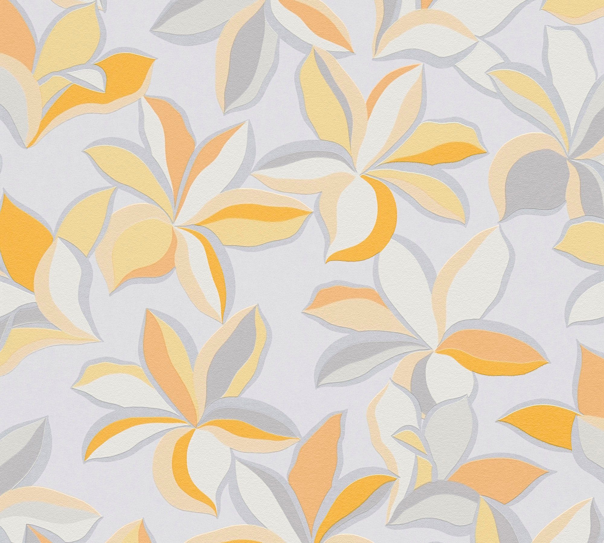 glänzend, leicht Blumentapete (1 of matt, Floral, Designertapete St), orange,Grau,Gelb,Silber Turnowsky living glatt, House walls Vliestapete