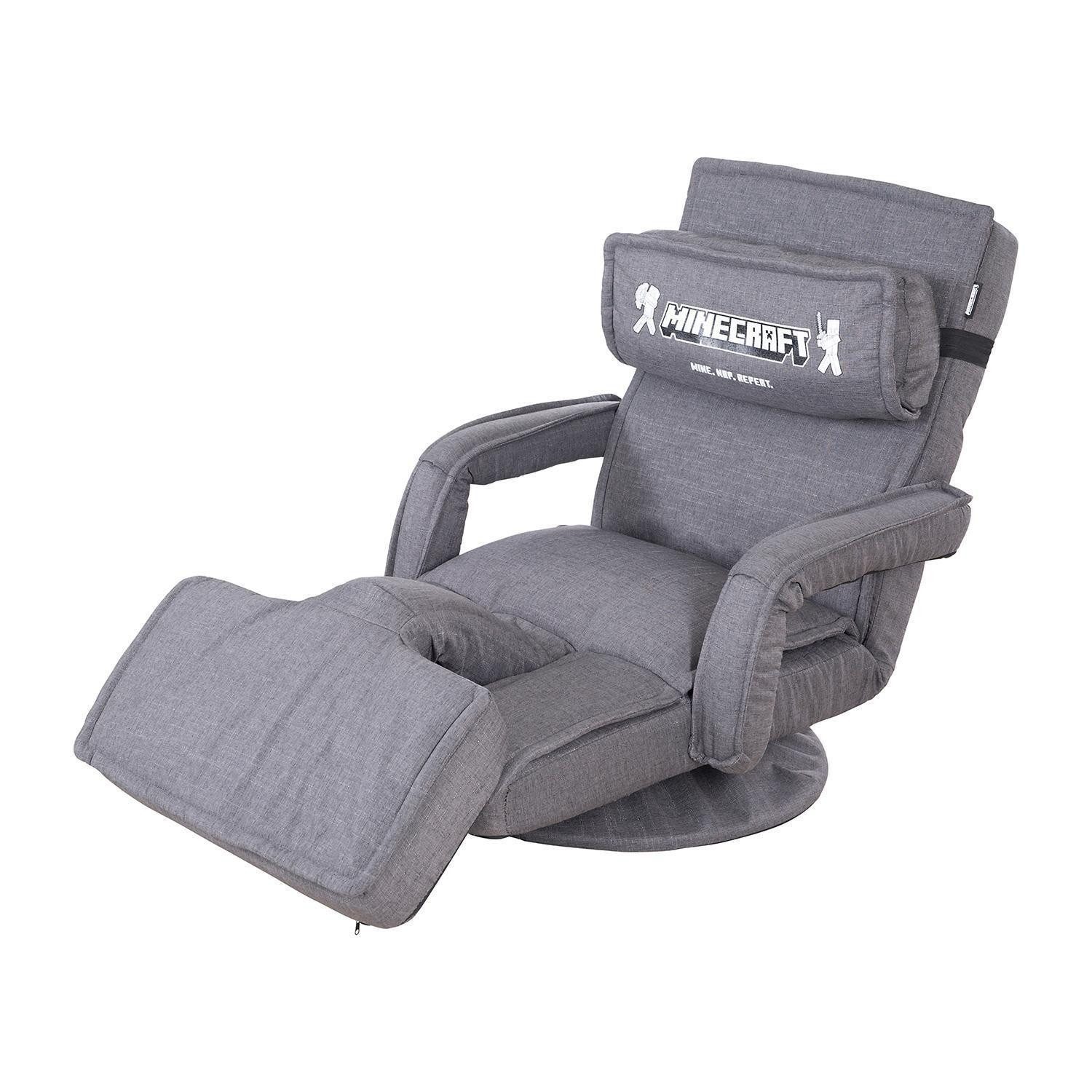 Kindersessel Gaming-Sessel MINECRAFT, Grau, Stoffbezug, Drehbar, Klappbar, Verstellbar, B 62 x H 80 x T 60 cm